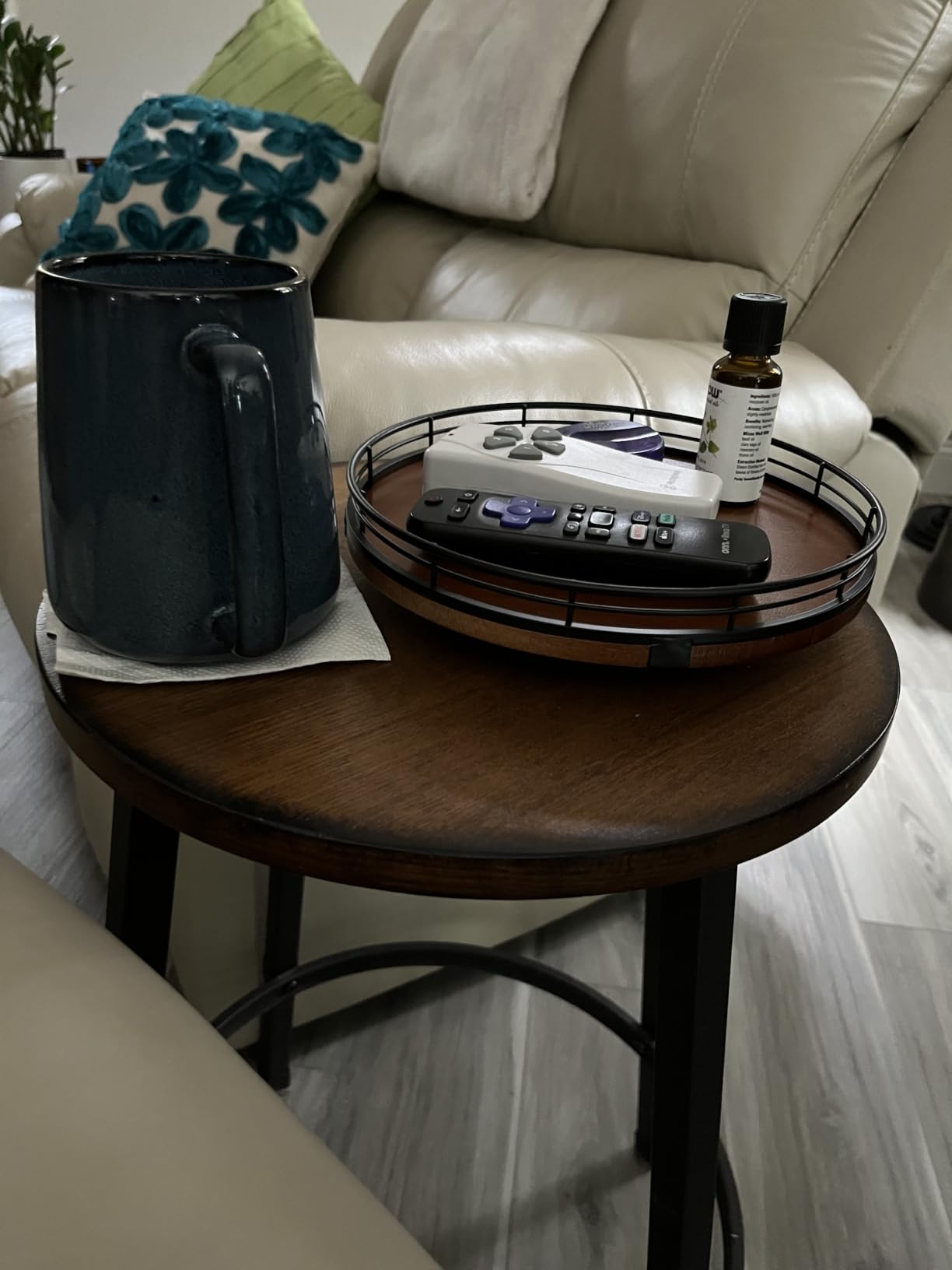 AMH 12-Inch Farmhouse Oak Lazy Susan Organizer, Walnut Finish | Smooth rotating oak tray with walnut finish for dining tables, kitchen counters, pantries and cabinet storage. customer photo 1