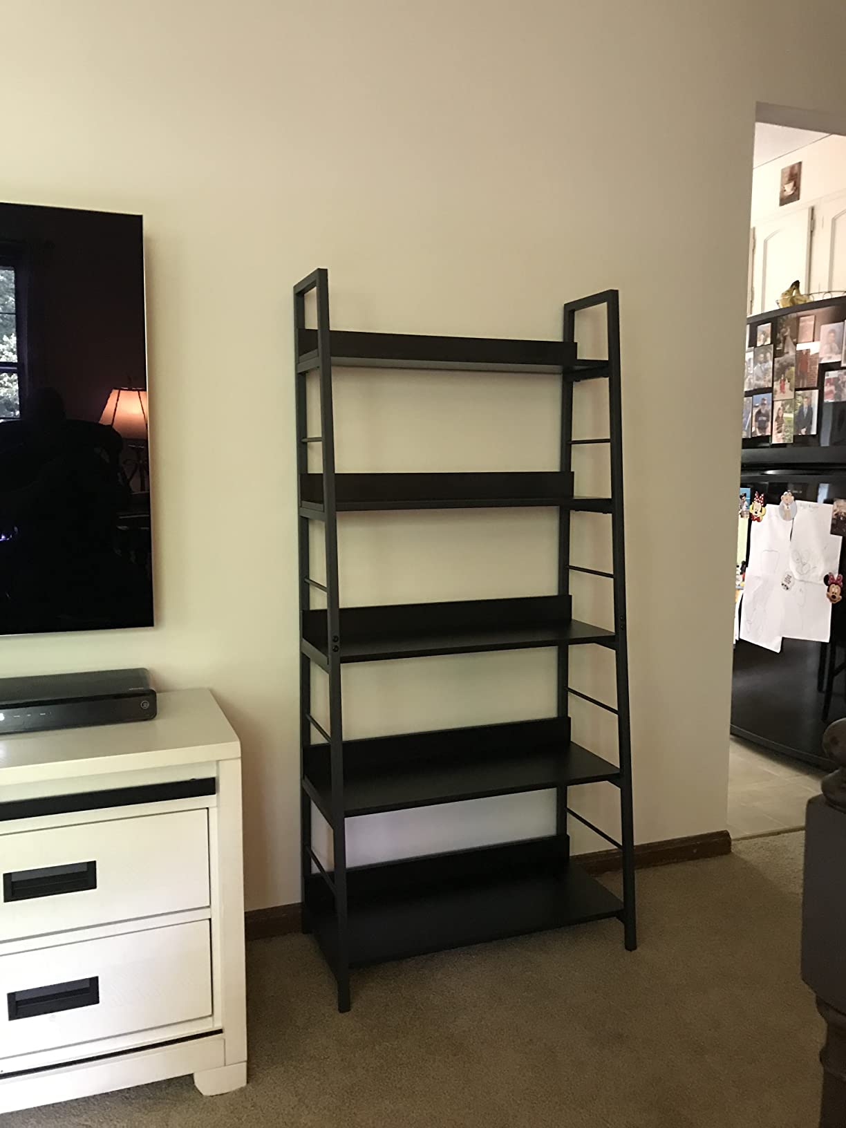 Himimi Industrial Ladder Shelf, Rustic 5 Tier Leaning Bookshelf, Wood Metal Ladder Bookcase, Plant Flower Stand Rack Book Storage Shelves for Living Room, Bedroom, Home Office customer photo 1