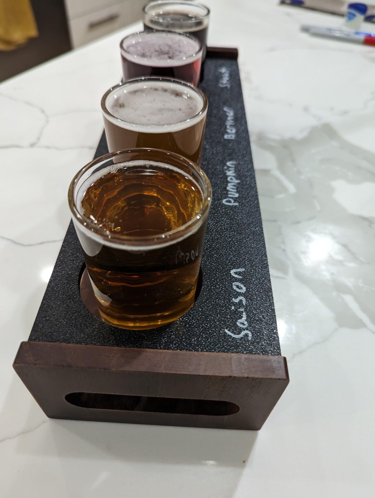 Ksestor Flight Board with 4 Glasses - Mimosa and Tasting Server | Wood Drink Flight Board with Glasses and Chalkboard for Beer, Mimosa, Margarita, and Whiskey Tasting Flights customer photo 2