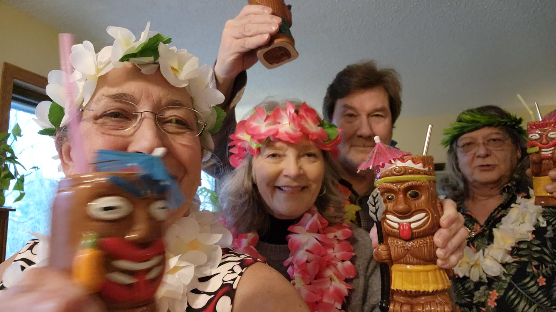 Cocktail Tiki Mugs Set Of 4 - Exotic Mug With 4 Coasters And 4 Straws, Cute Ceramic Hawaiian Style Cocktail Glasses For Party And Tropical Tiki Bar, Mai Tai Drinkware (Glossy) customer photo 2