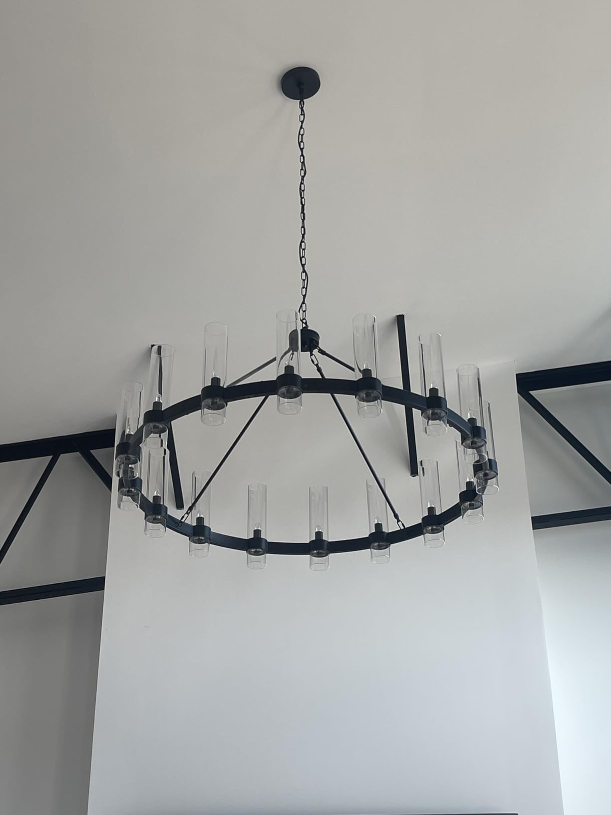 48 Inch Black Wagon Wheel Chandelier with Glass Shade, 16 Lights, Modern Farmhouse Style, Ideal for Dining Room, Kitchen, Entryways customer photo 2