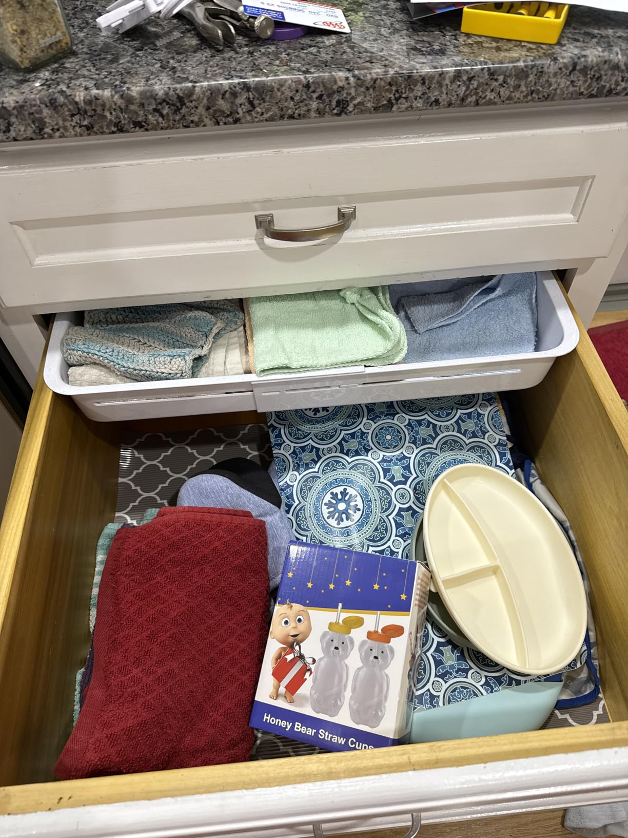 YouCopia DrawerFit Sliding Drawer Bin, Expandable and Adjustable Kitchen Storage Organizer, Speckled White customer photo 2