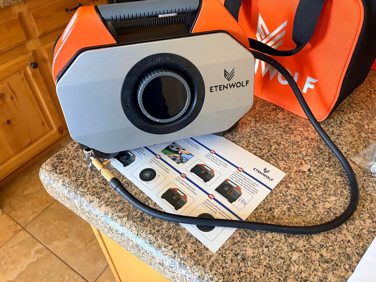 ETENWOLF VORTEX S6 Tire Inflator Portable Air Compressor, Cordless Air Pump | with 19200mAh for Heavy-duty Vehicle, Car & Inflatables-100% Duty Cycle & Dual Cylinder-Bike Pump-LED Backlight, Vivid Orange customer photo 1