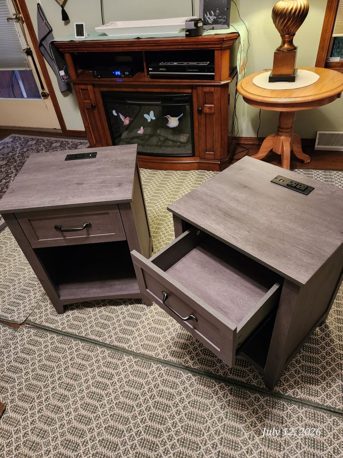 VASAGLE Farmhouse Nightstands with Charging Station, 1 Drawer, Set of 2 | Bedside Table, Side Table with Open Compartment, for Bedroom, Rustic White and Honey Brown, LIRY Collection ULET859K41 customer photo 1