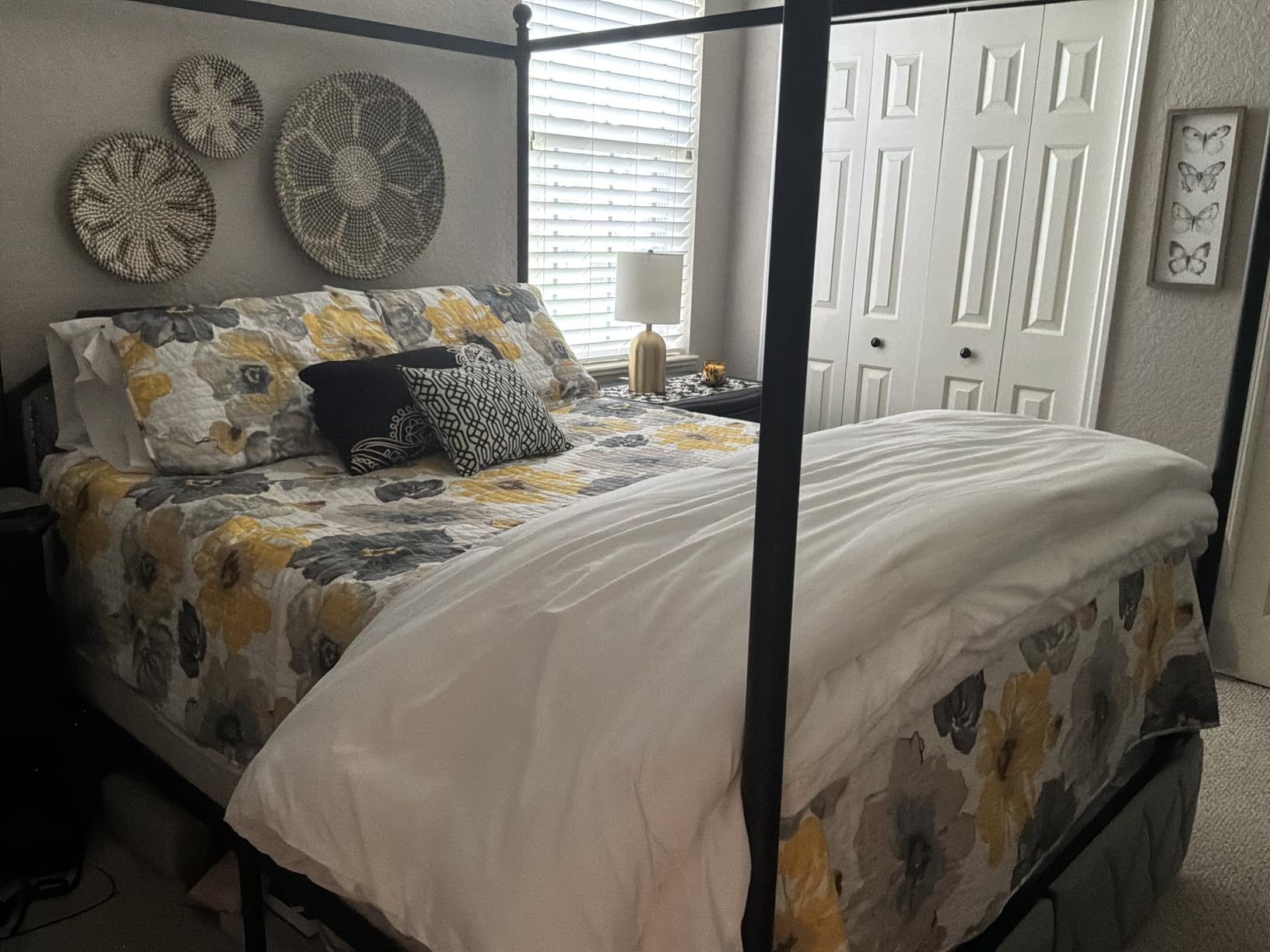 Keyluv Queen Upholstered Canopy Bed Frame with 2 Storage Drawers & Button Tufted Headboard, Metal Platform Bed with 4 Removable Posts, Two-Purpose Velvet Bed, Dark Grey/Curtain Not Included customer photo 1