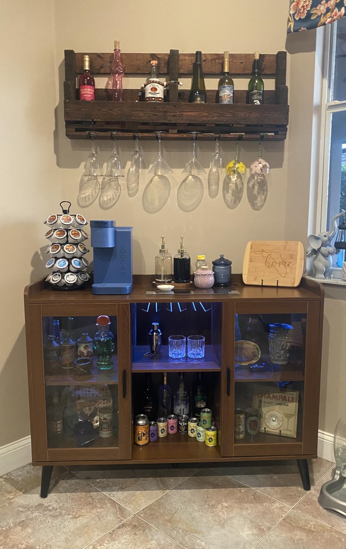 Wine Bar Cabinet with LED Light, Home Coffee Cabinet w/ Wine & Glass Holder customer photo 1