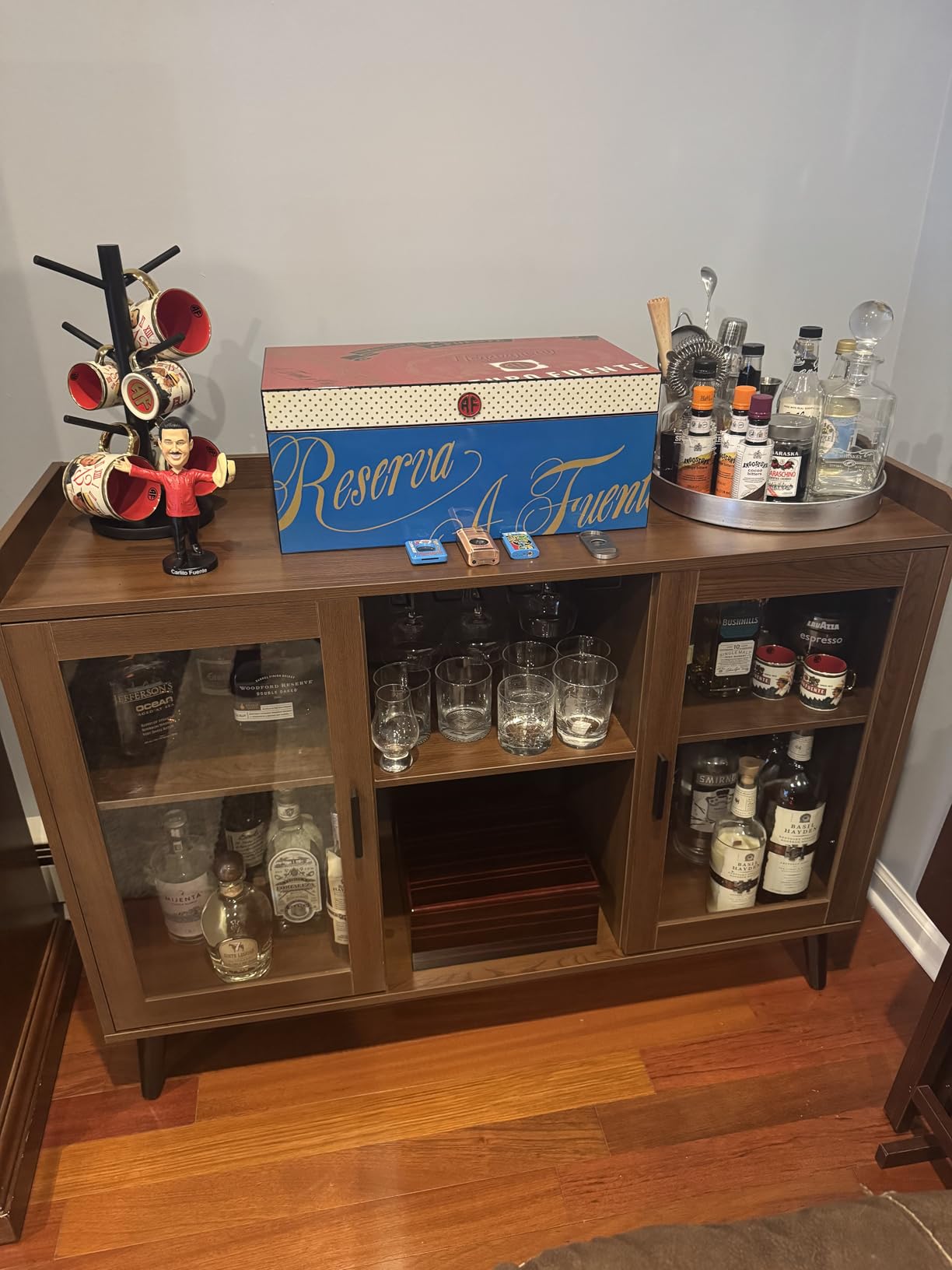 Wine Bar Cabinet with LED Light, Home Coffee Cabinet w/ Wine & Glass Holder customer photo 2