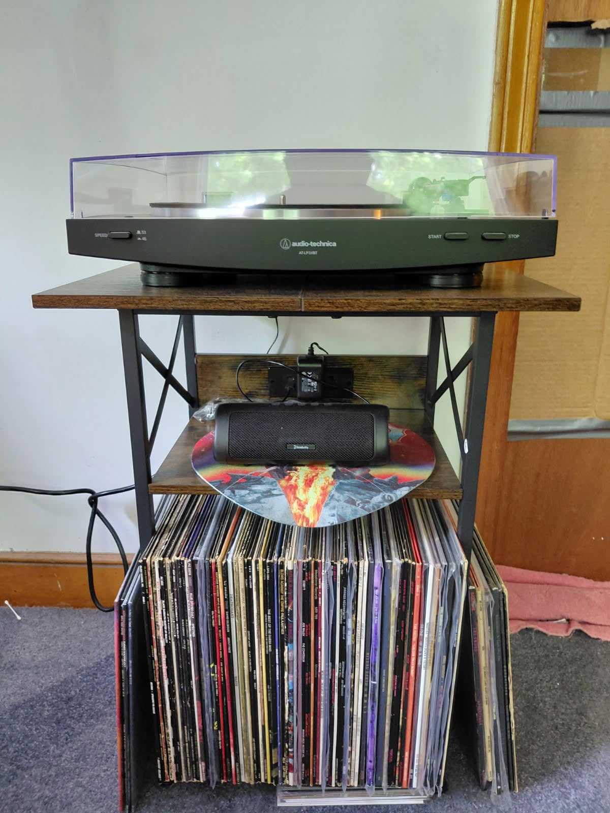 AMHANCIBLE Record Player Stand with Charging Station, Vinyl Record Storage | Turntable Stand with Type-C, Vinyl Record Player Table Holds 100 Albums, 3 Tier End Table Living Room, Rustic Brown customer photo 1