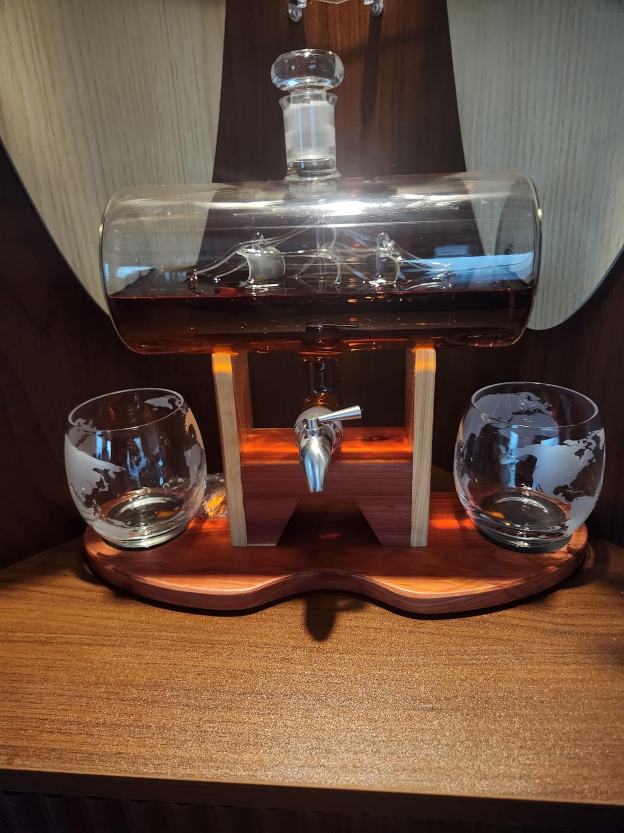Ship in a Bottle Whiskey Decanter Set - Elegant 40.5 oz Glass Decanter with 2 Matching Glasses - Unique Nautical Decor for Home Bar - Ideal Present for Whiskey Lovers, Dads & Husbands customer photo 1