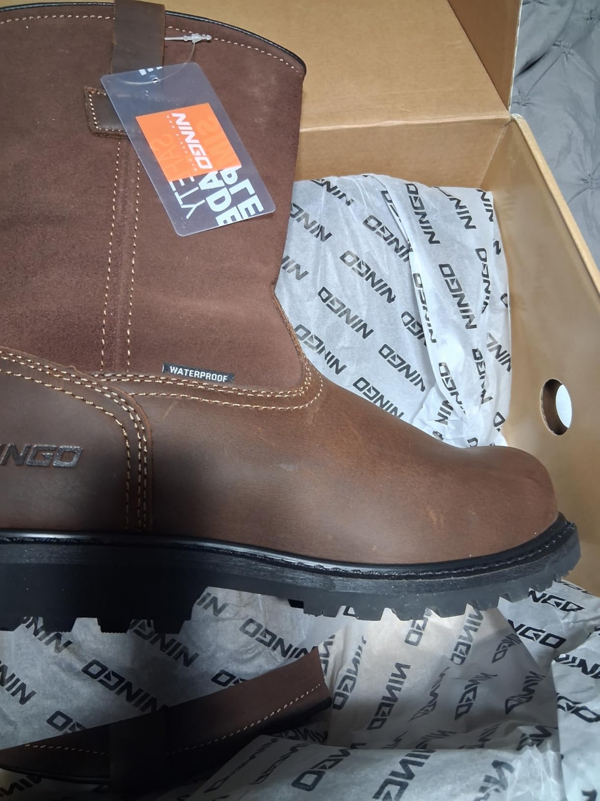 HISEA NINGO Steel Toe Work Boots for Men, Waterproof Wellington Boots | Full-Grain Leather Steel Toe Boots Slip-on, Goodyear Welt customer photo 2