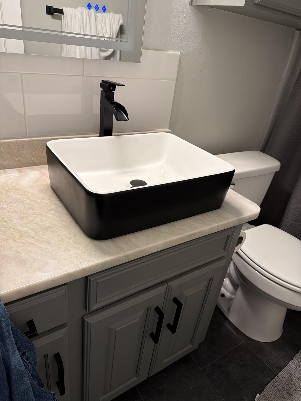 Vessel Sink Faucet Black, 12 Inch Waterfall Tall Bathroom Faucet One Hole with Pop-Up Drain & Pre-Installed Hoses, Single Handle for Bathroom Sink Bowl Deck Mount, Modern, Brass Material customer photo 2