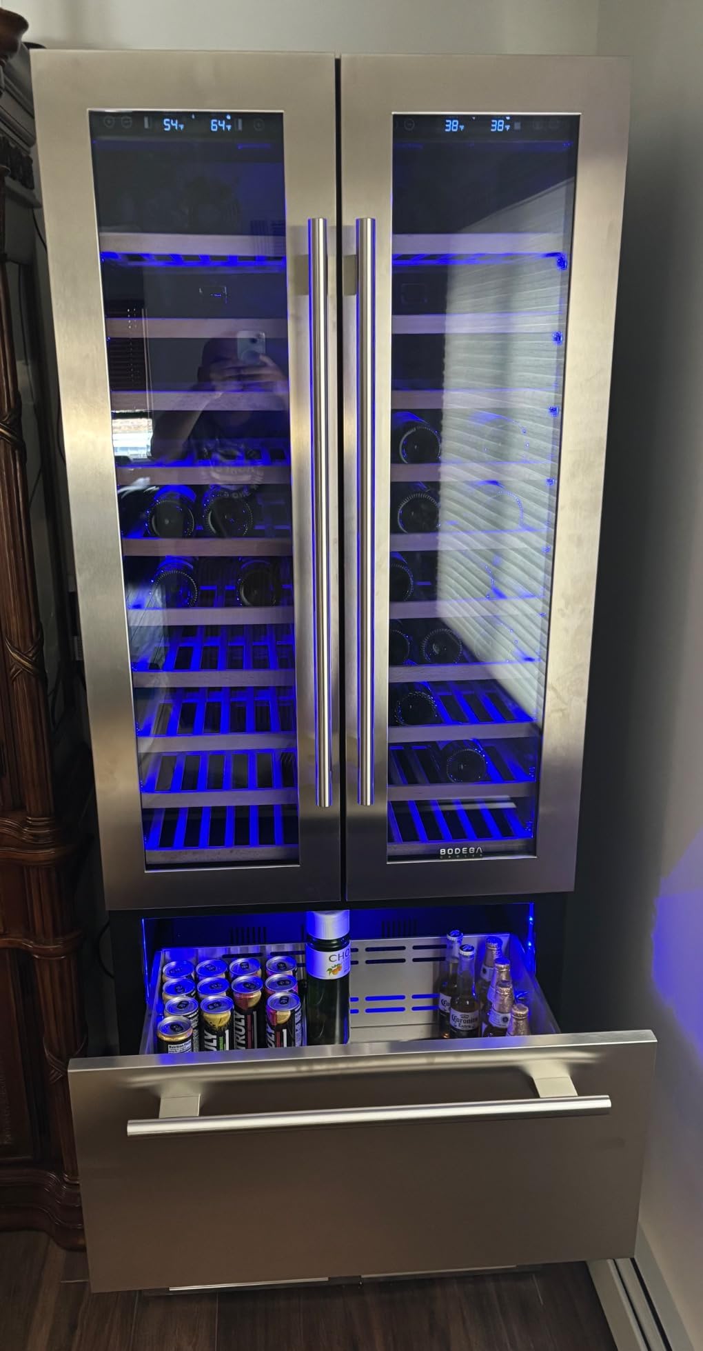 BODEGA 30 Inch Dual Zone Wine and Beverage Refrigerator, Built-in or Freestanding Wine Cooler with Double Stainless Steel Drawers, Hold 120 Bottles 234 Cans, Quiet Compressor, Automatic Defrost. customer photo 2