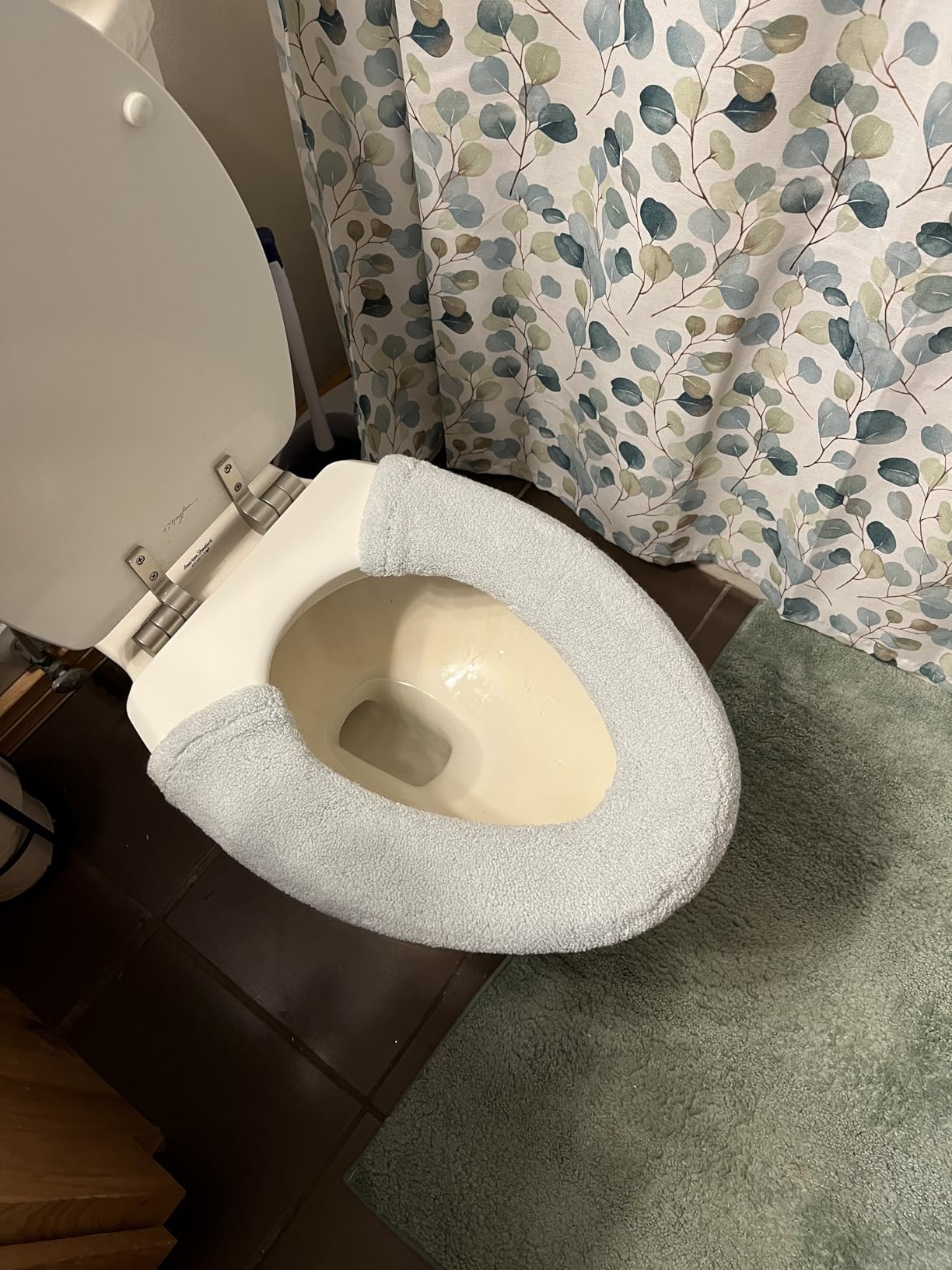 2pcs Toilet-seat Cover Warmer Cushion - Plush Warm Thick Bathroom Toilet Seat Warmer 2pcs Light Avocado Green customer photo 2