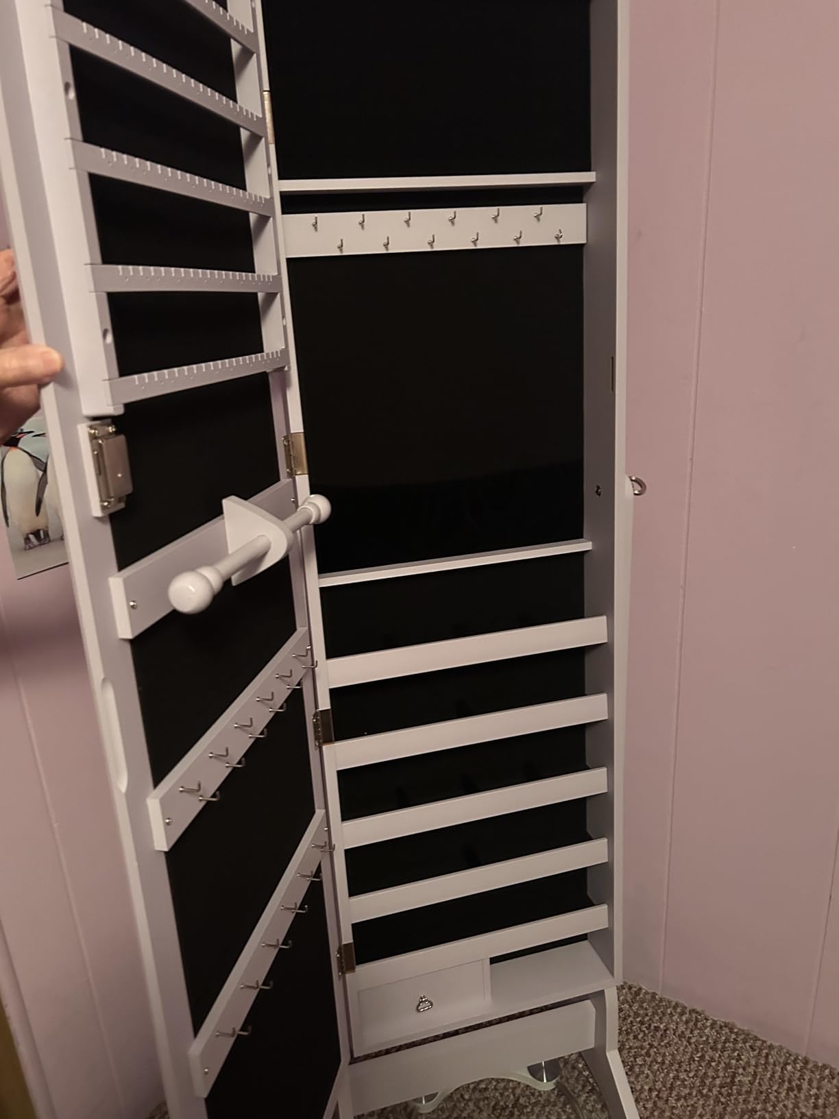 Best Choice Products Freestanding Jewelry Armoire Cabinet, Full Length Standing Mirror, Lockable Makeup Storage Organizer, w/Velvet Lining, 3 Angles, Lock, Accessory Pouch, 5 Shelves - Gray Oak customer photo 1