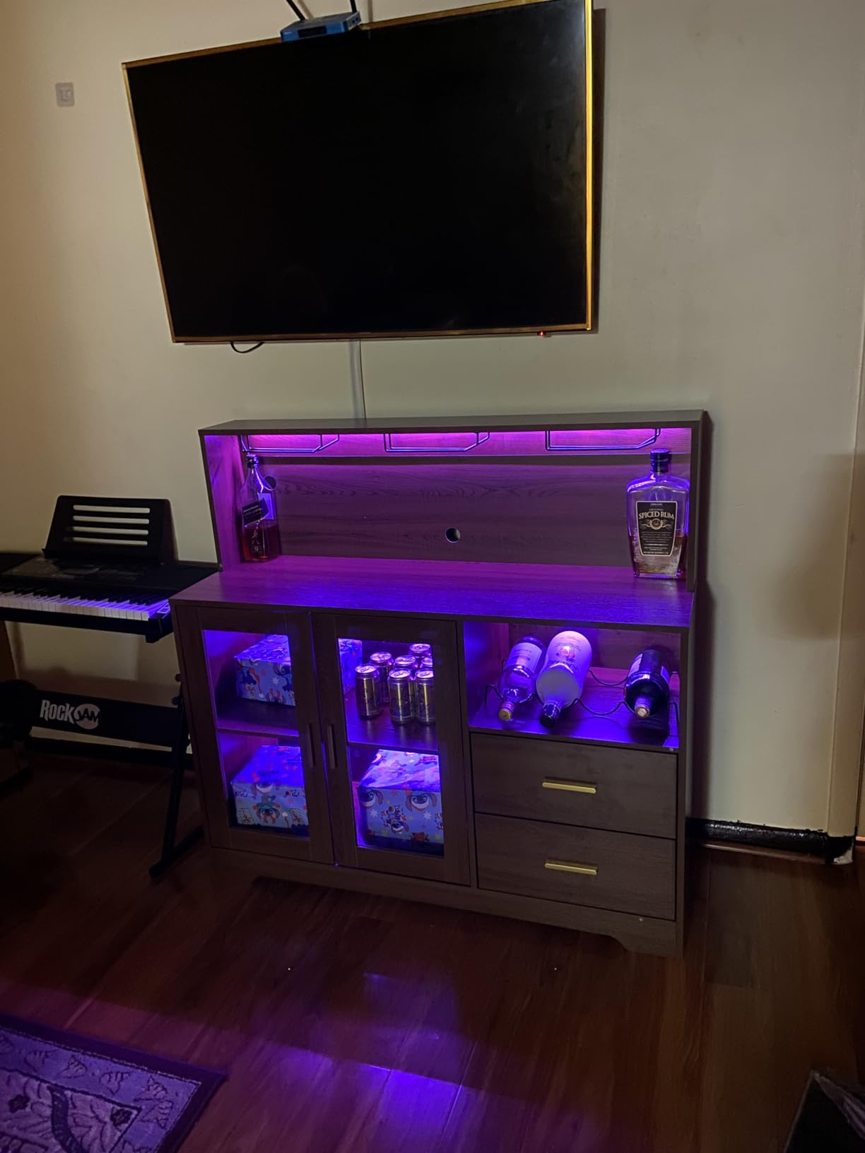 Bar Cabinet for Home with LED Light, Coffee Bar Cabinet w/ Wine & Glass Rack customer photo 1