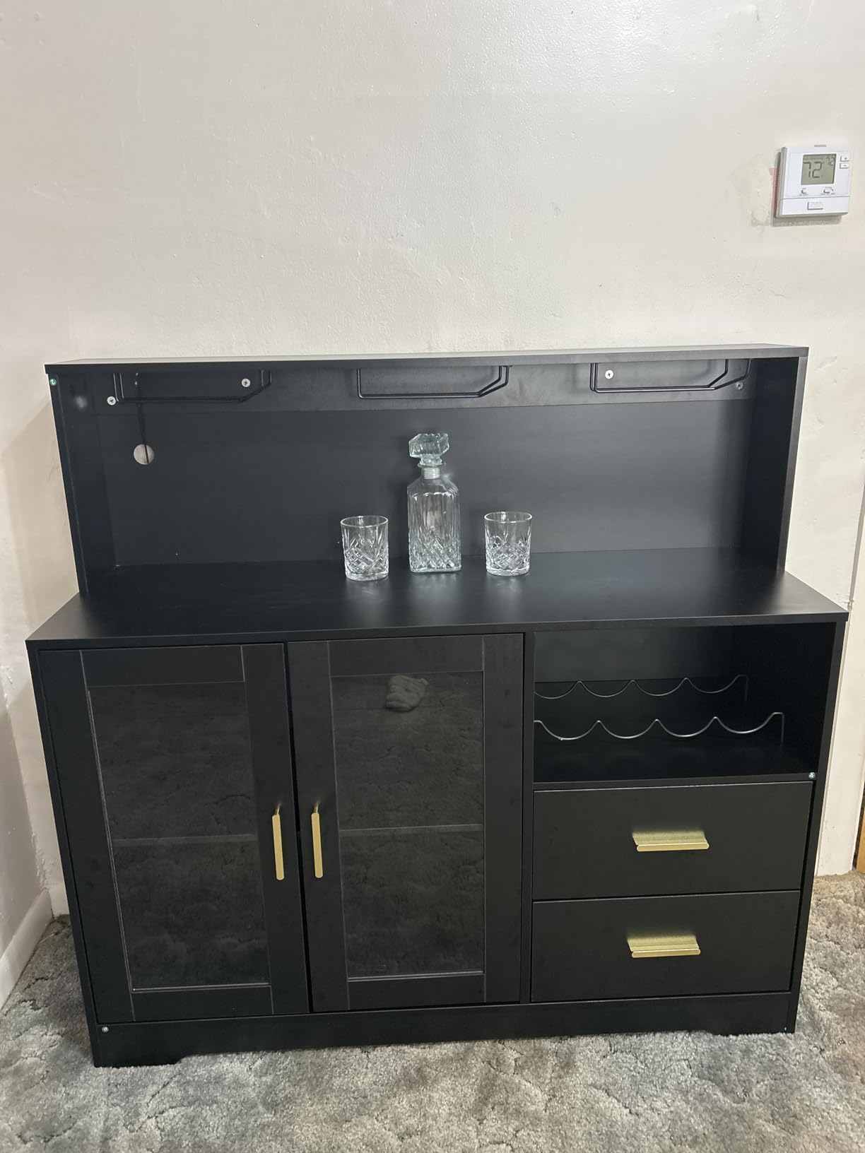Bar Cabinet for Home with LED Light, Coffee Bar Cabinet w/ Wine & Glass Rack customer photo 2