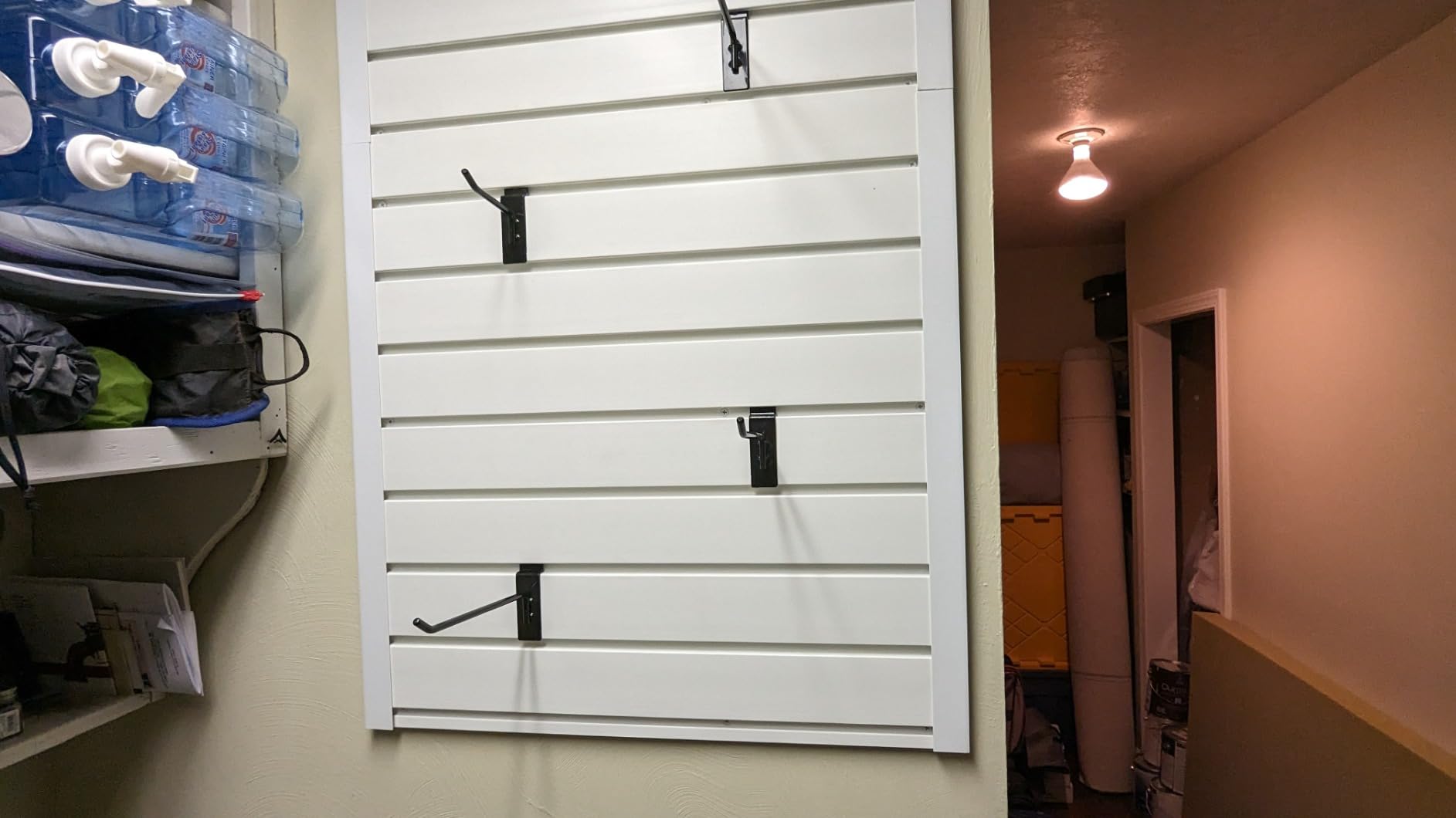 RELIANCER PVC Slat Wall Panels, 4ft by 8ft (32 sqft) Garage Wall Organizer Storage System, Interlocking Slatwall Paneling Sheets, Workshop Slatwall Shelves Tools Organization, Wall Mounted Storage Rack customer photo 2