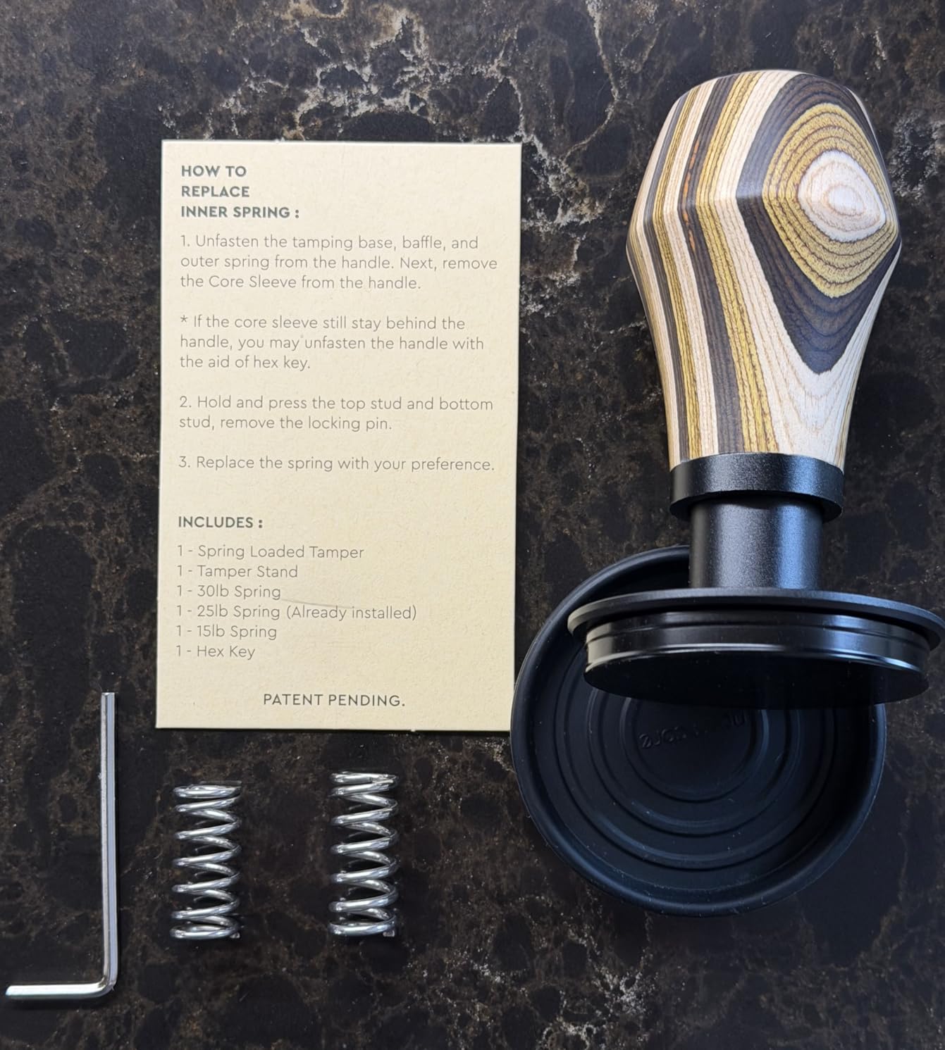 Normcore 58.5mm Espresso Coffee Tamper V4, Spring Loaded Tamper With Titanium PVD Coating Flat Base - 15lb / 25lb / 30lbs Replacement Springs, Genuine American Walnut Handle customer photo 1