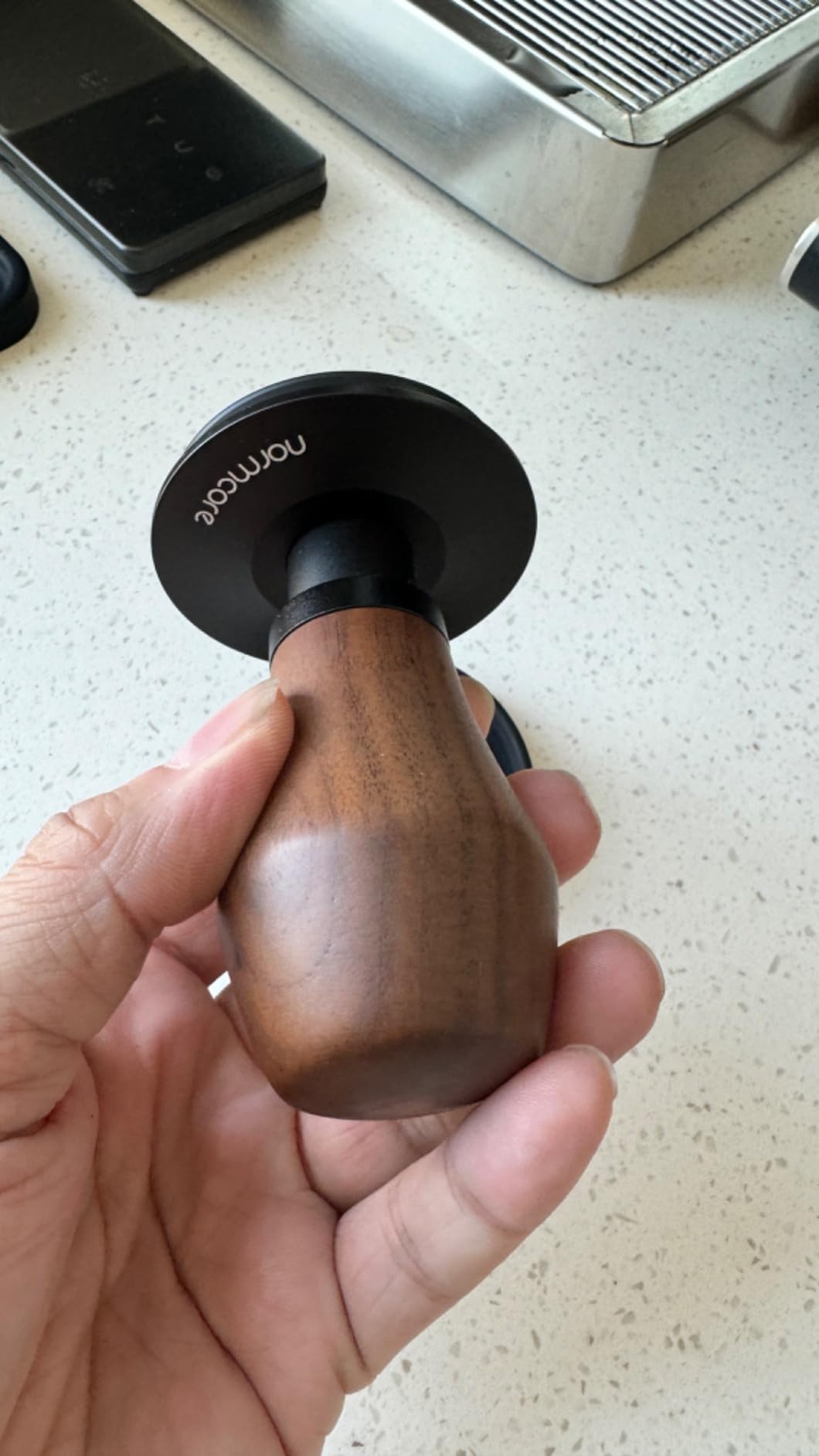 Normcore 53.3mm Espresso Coffee Tamper V4 - Spring Loaded Tamper With Titanium PVD Coating Ripple Base - 15lb / 25lb / 30lbs Replacement Springs, Genuine American Walnut Handle customer photo 1