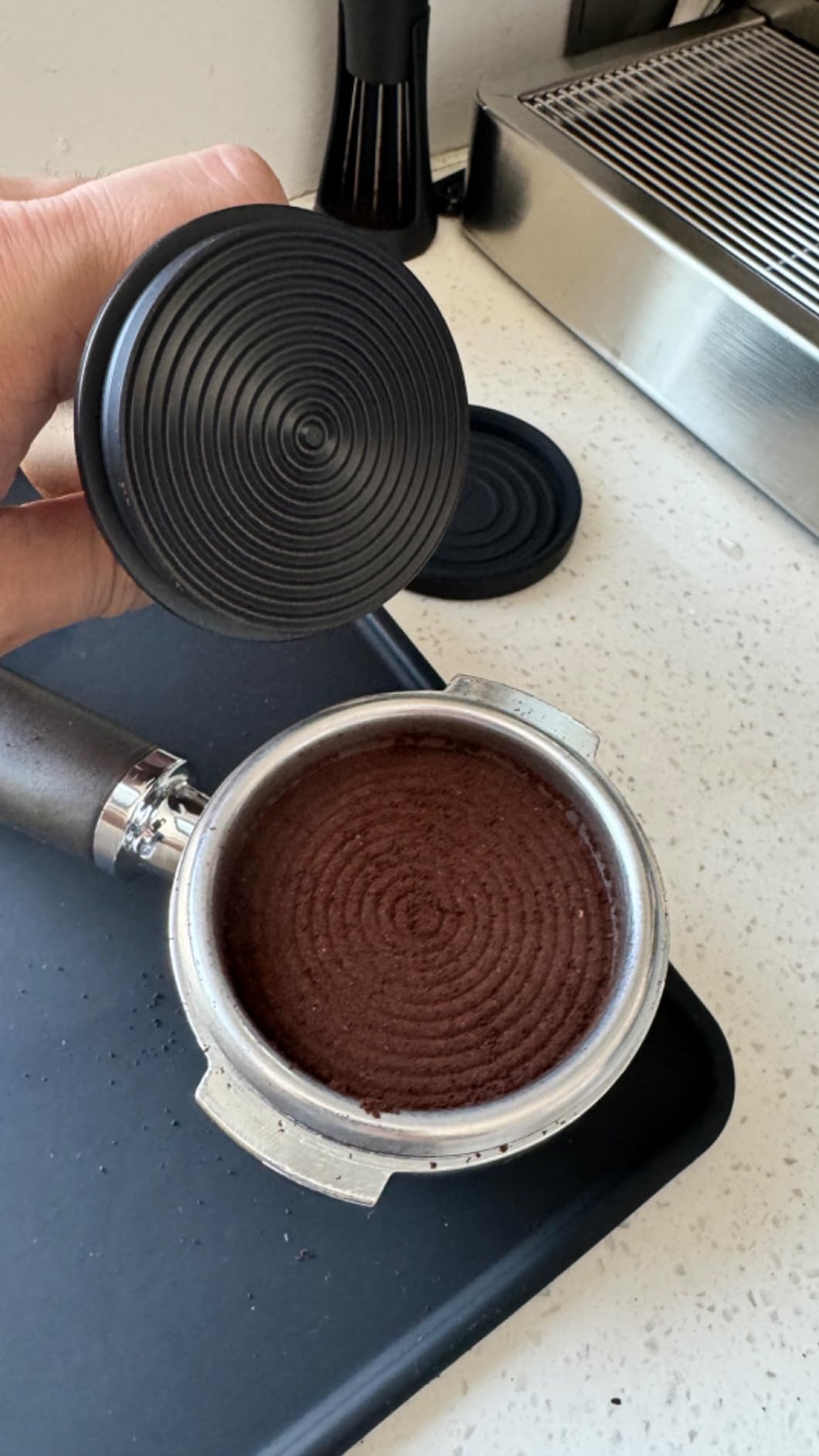 Normcore 53.3mm Espresso Coffee Tamper V4 - Spring Loaded Tamper With Titanium PVD Coating Ripple Base - 15lb / 25lb / 30lbs Replacement Springs, Genuine American Walnut Handle customer photo 2