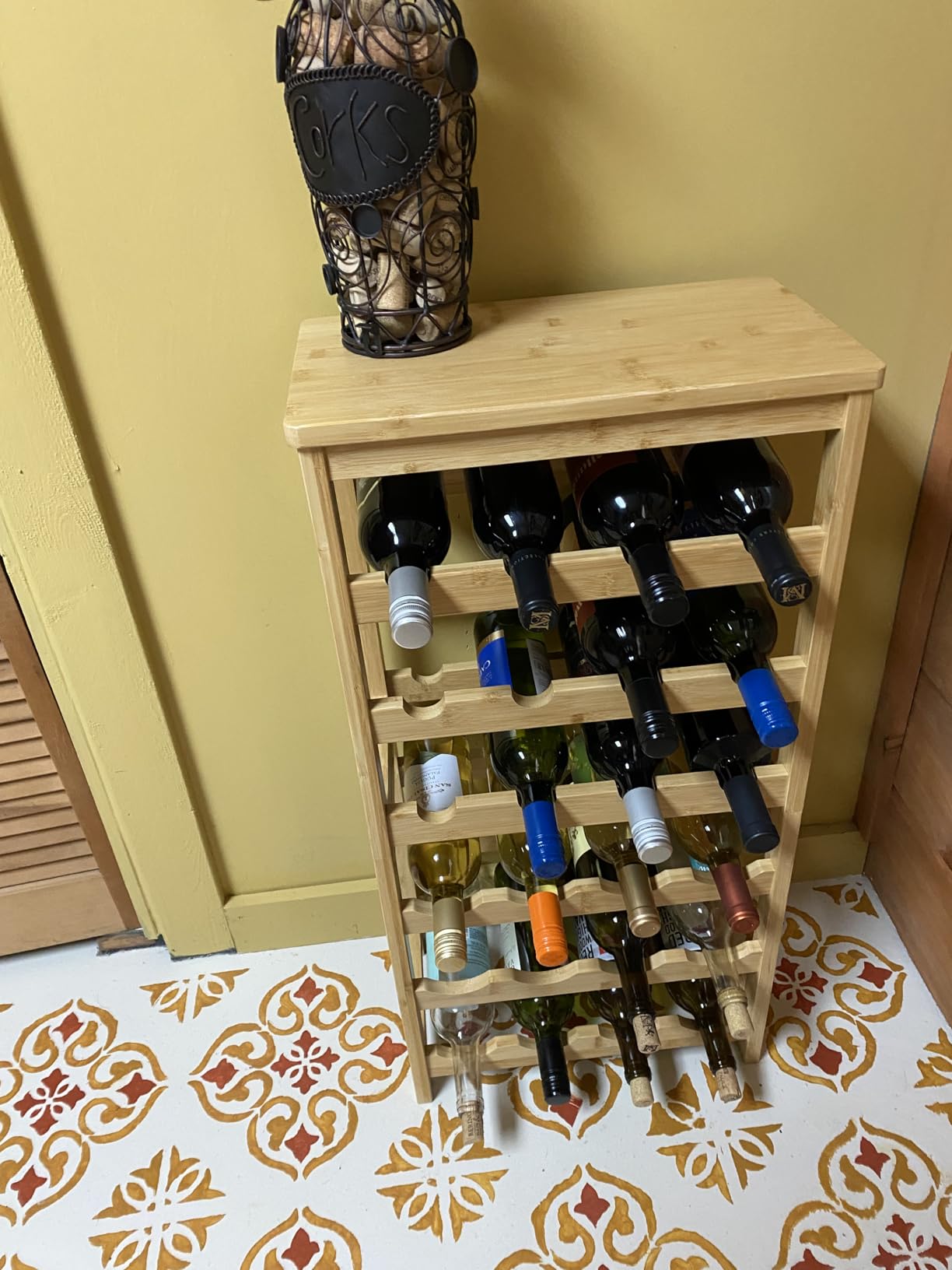 MOGELAFOO 6 Tier Bamboo Wine Rack Freestanding Floor, 24 Bottles Wine Storage Shelves with Table Top, Stackable Wine Display Rack for Kitchen, Bar, Dining Room, Rustic Brown and Black customer photo 1