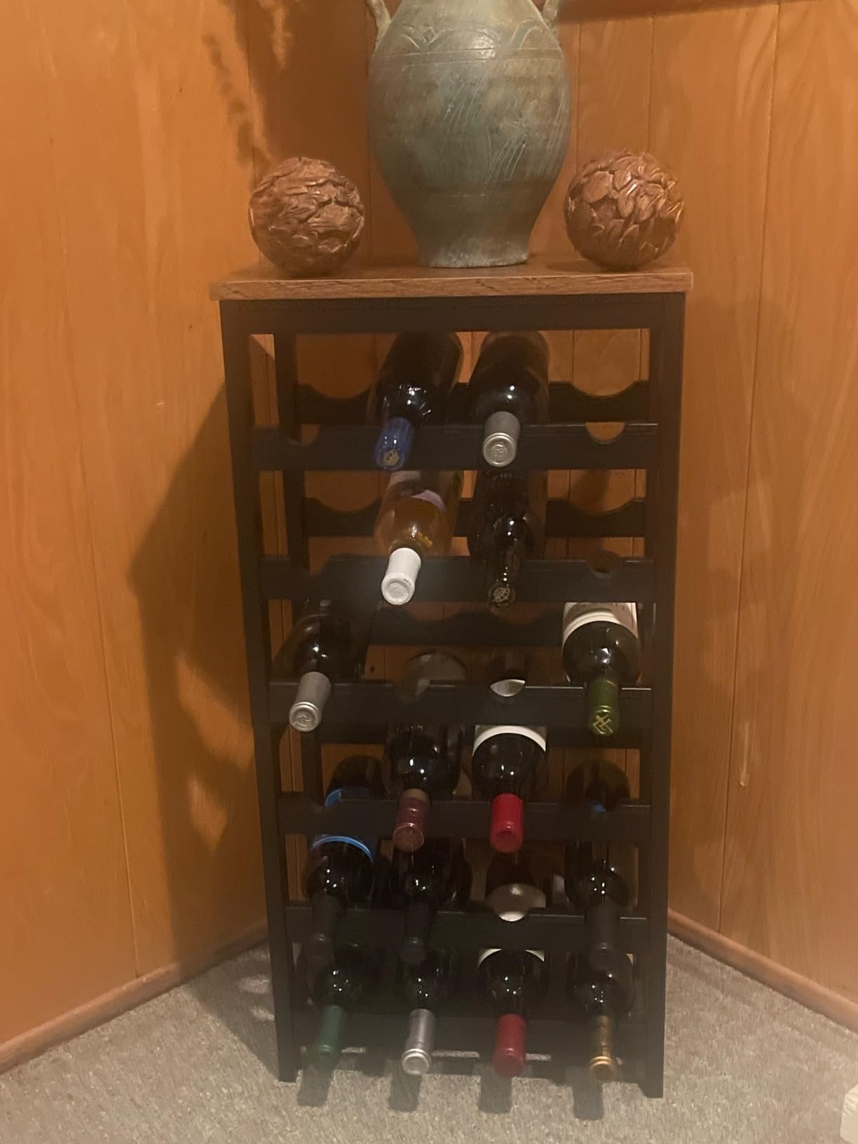 MOGELAFOO 6 Tier Bamboo Wine Rack Freestanding Floor, 24 Bottles Wine Storage Shelves with Table Top, Stackable Wine Display Rack for Kitchen, Bar, Dining Room, Rustic Brown and Black customer photo 2