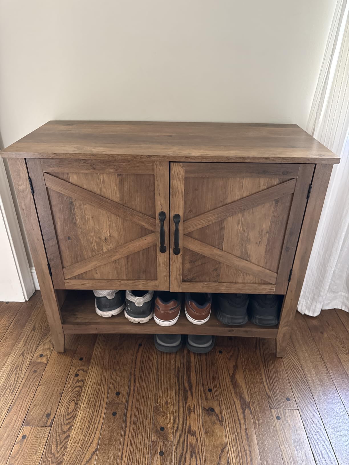 VASAGLE Shoe Storage Cabinet, 3-Tier with Height-Adjustable Shelves | Shoe Storage Organizer, Fits 9-12 Pairs, 31.5 x 13.8 x 27.8 in, Rustic White and Honey Brown, LIRY Collection ULBC038W01 customer photo 2