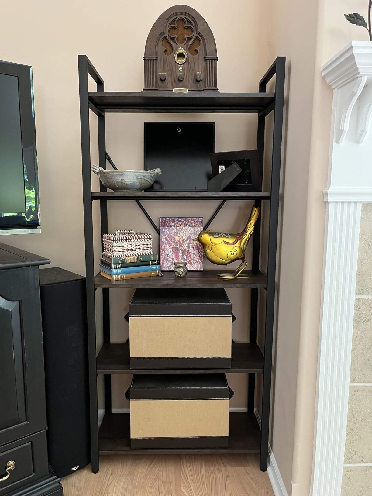 FATORRI 5 Tier Bookshelf, Industrial Wood and Metal Book Shelves for Display, Tall Etagere Bookcase and Rustic Shelving Unit (Rustic Oak) customer photo 2