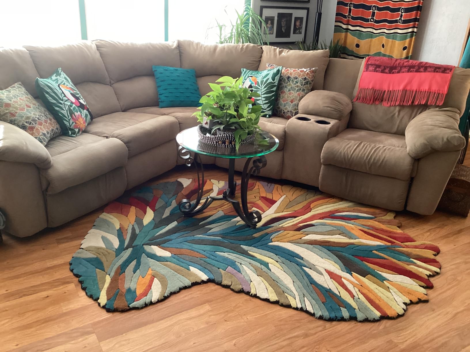 Restoration and Renovation Handmade Irregular Shape Wool Area Rug | Unique Contemporary Botanical Design, Thick & Soft Carpet | Perfect for Living Room, Bedroom Decor (Multi, 5' x 8') customer photo 1