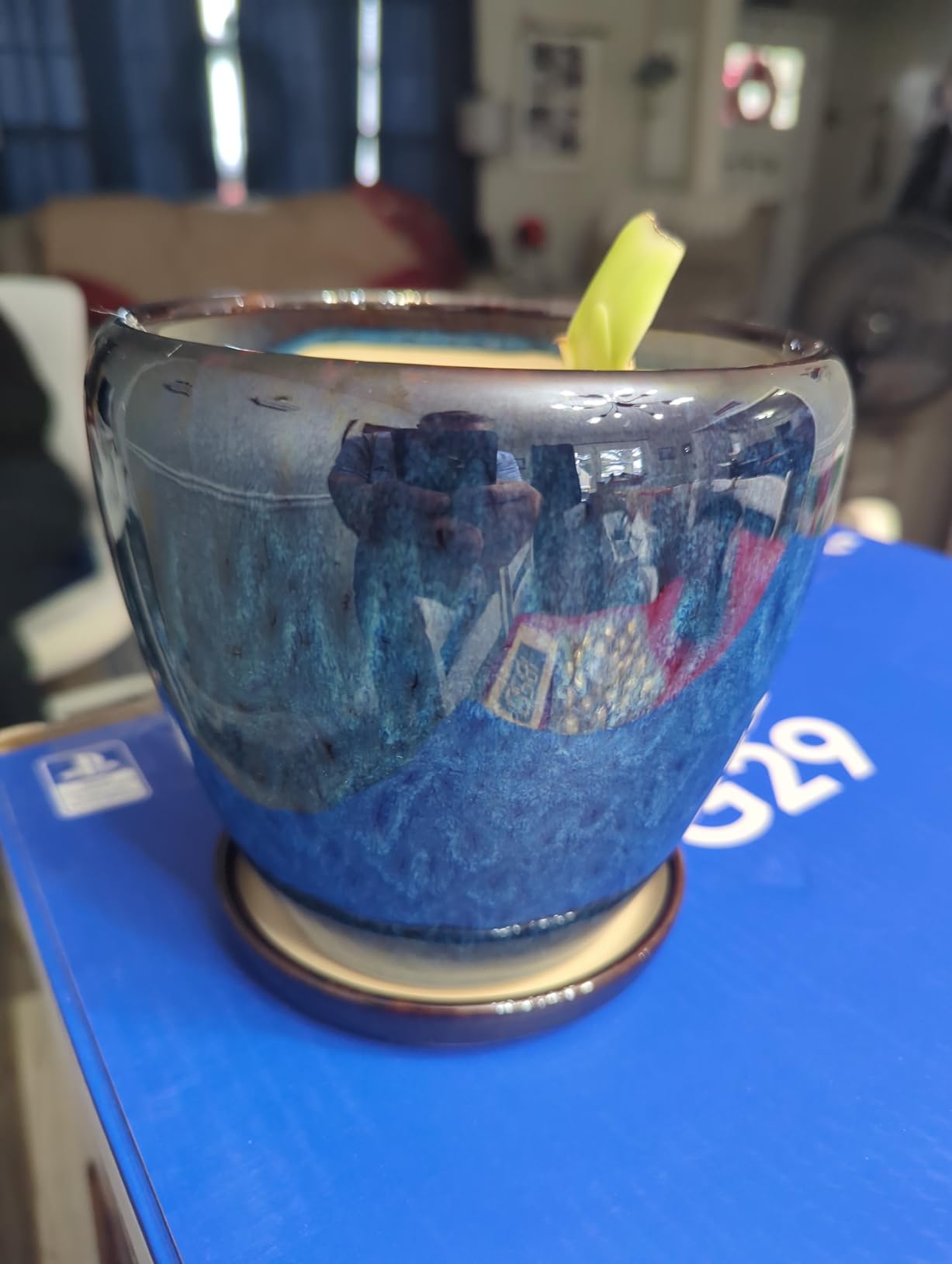10 Inch Ceramic Planter Pot Round Plant Pot for Indoor Plants Outdoor Large Flower Pot with Drainage Hole and Saucer Blue customer photo 2