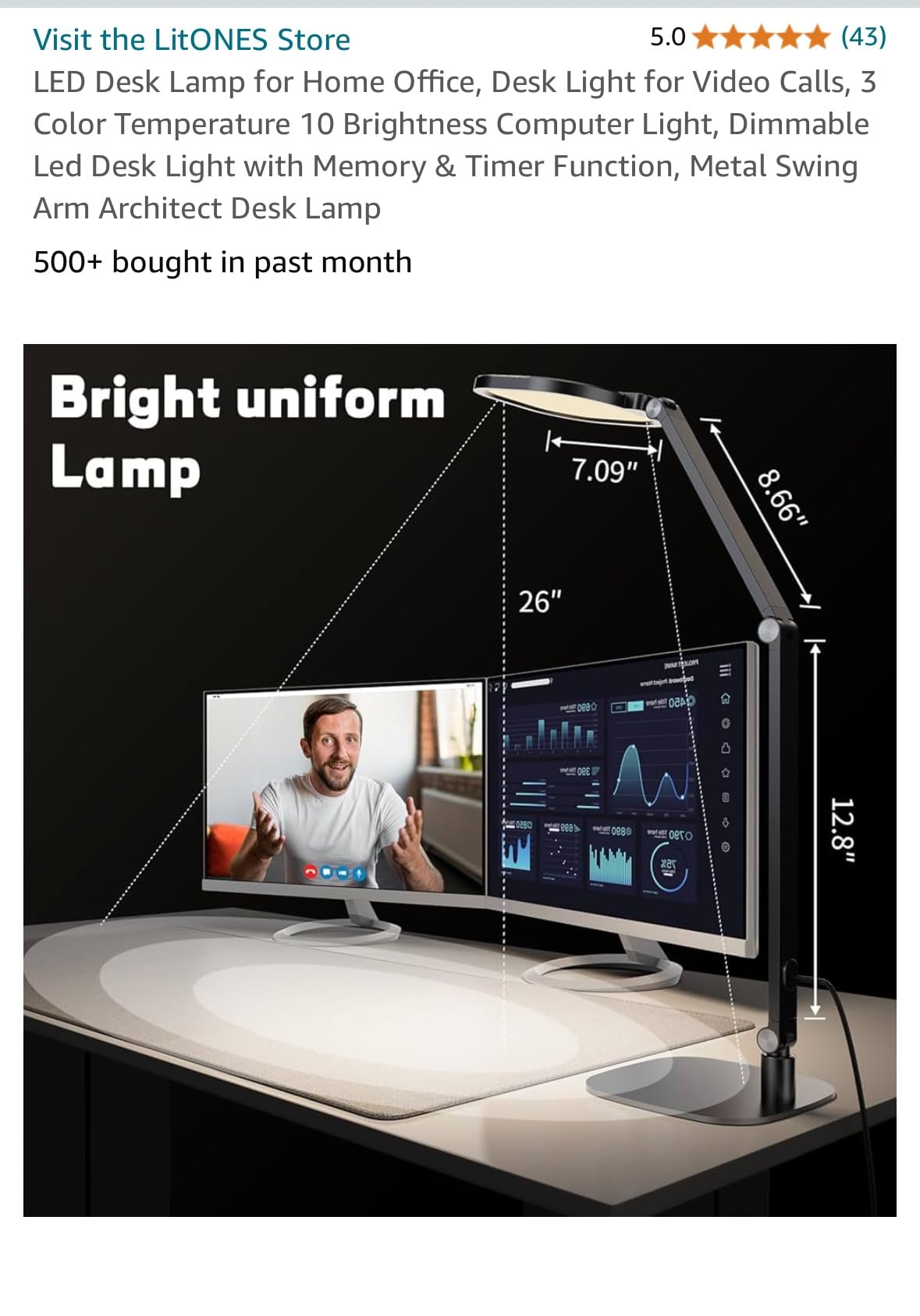 LitONES LED Desk Lamp for Home Office, Soft Edge-lit Design - Modern Style | Eye-Caring Diffused Light, Professional Computer Light for Reading, Crafts & Zoom, Dimmable with 30 Modes, Memory & Timer customer photo 1