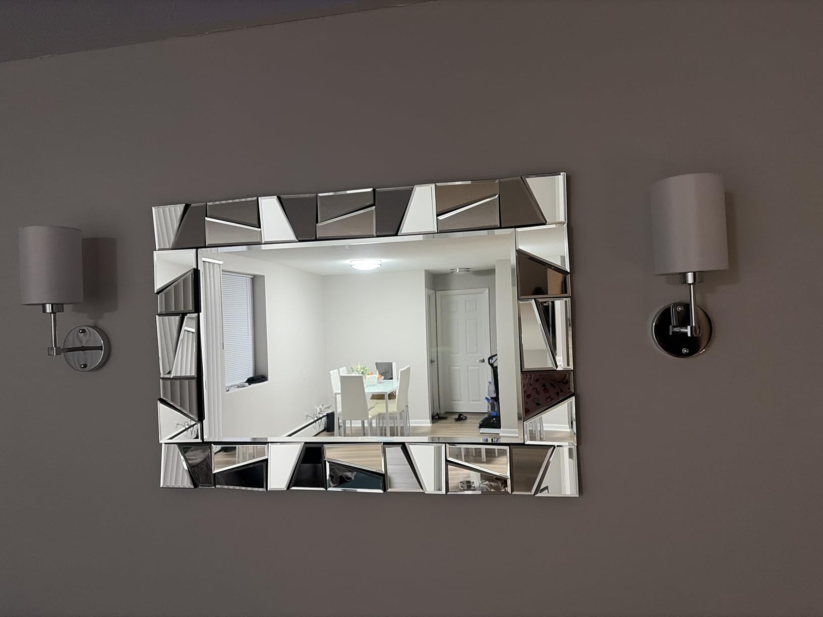 Chende Large Living Room Mirror for Decor, 44'' x 24'' Modern Decorative Wall Mirrors with Uneven Glass Frame, Rectangle Elegant Mirror with Glass Beveled Edge for Entryway, Dining Room, Bedroom customer photo 1