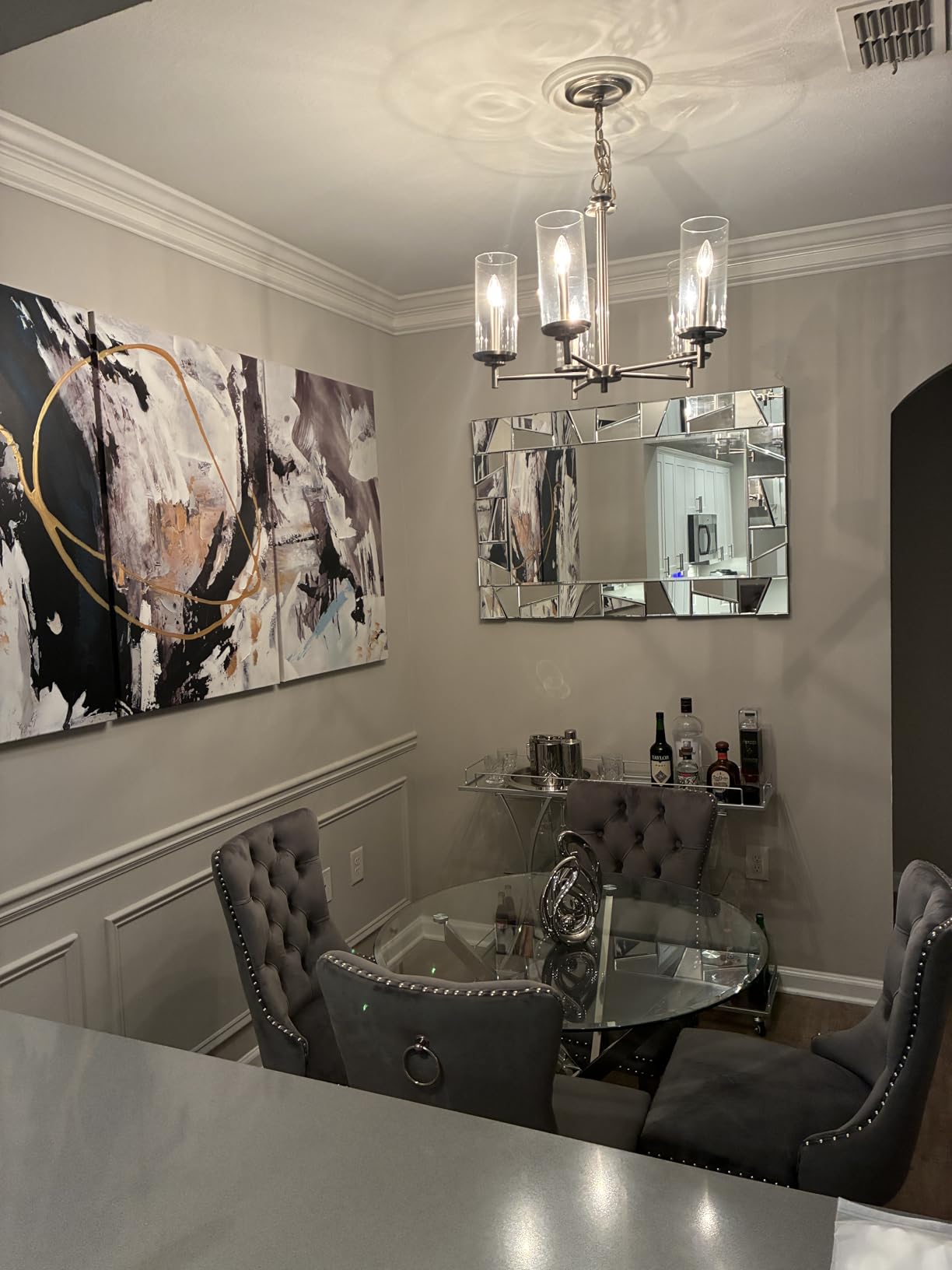 Chende Large Living Room Mirror for Decor, 44'' x 24'' Modern Decorative Wall Mirrors with Uneven Glass Frame, Rectangle Elegant Mirror with Glass Beveled Edge for Entryway, Dining Room, Bedroom customer photo 2