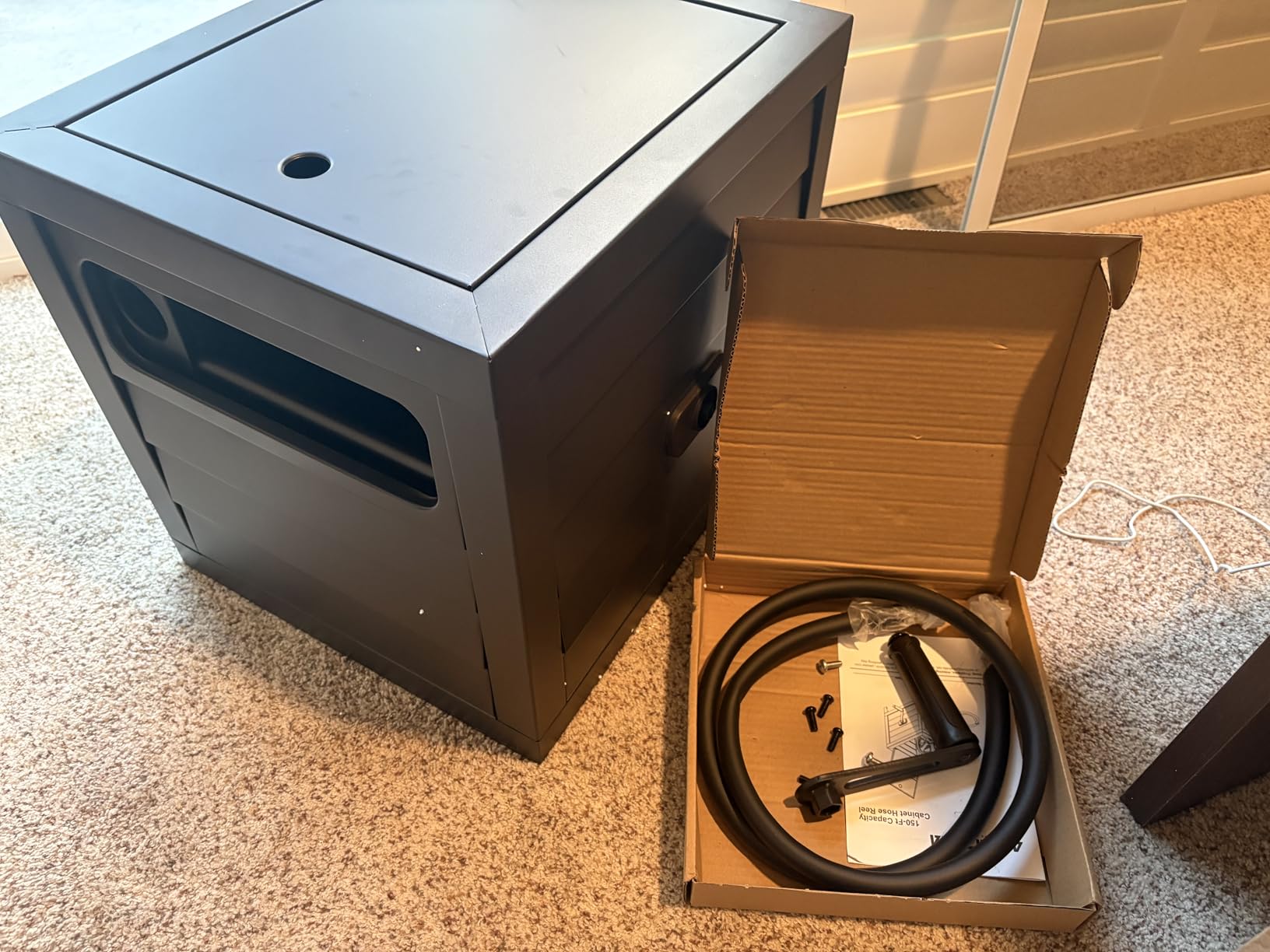 AQUAZILLA Metal Garden Hose Reel Deck Box, Durable Steel Garden Hose Storage Box Cabinet, 150ft 5/8 Garden Hose Capacity - Hose Guide Manual Rewind, No-leak aluminum water connections customer photo 2