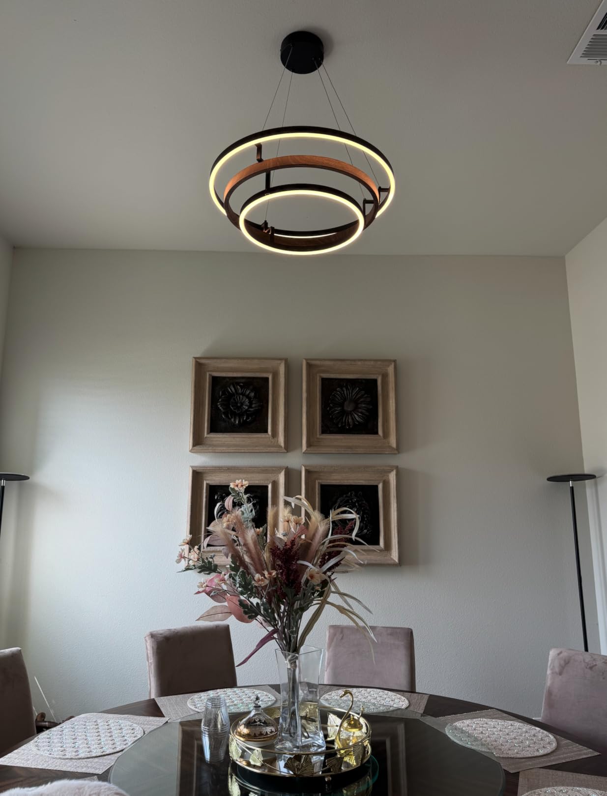 3 Ring LED Chandelier Modern Chandeliers Black Gold Brass Dimmable 24'' | Dining Room Light Fixture Wood Gold Round Chandeliers Circular Chandeliers Light for Living Room Foyer Entryway Bedroom customer photo 1