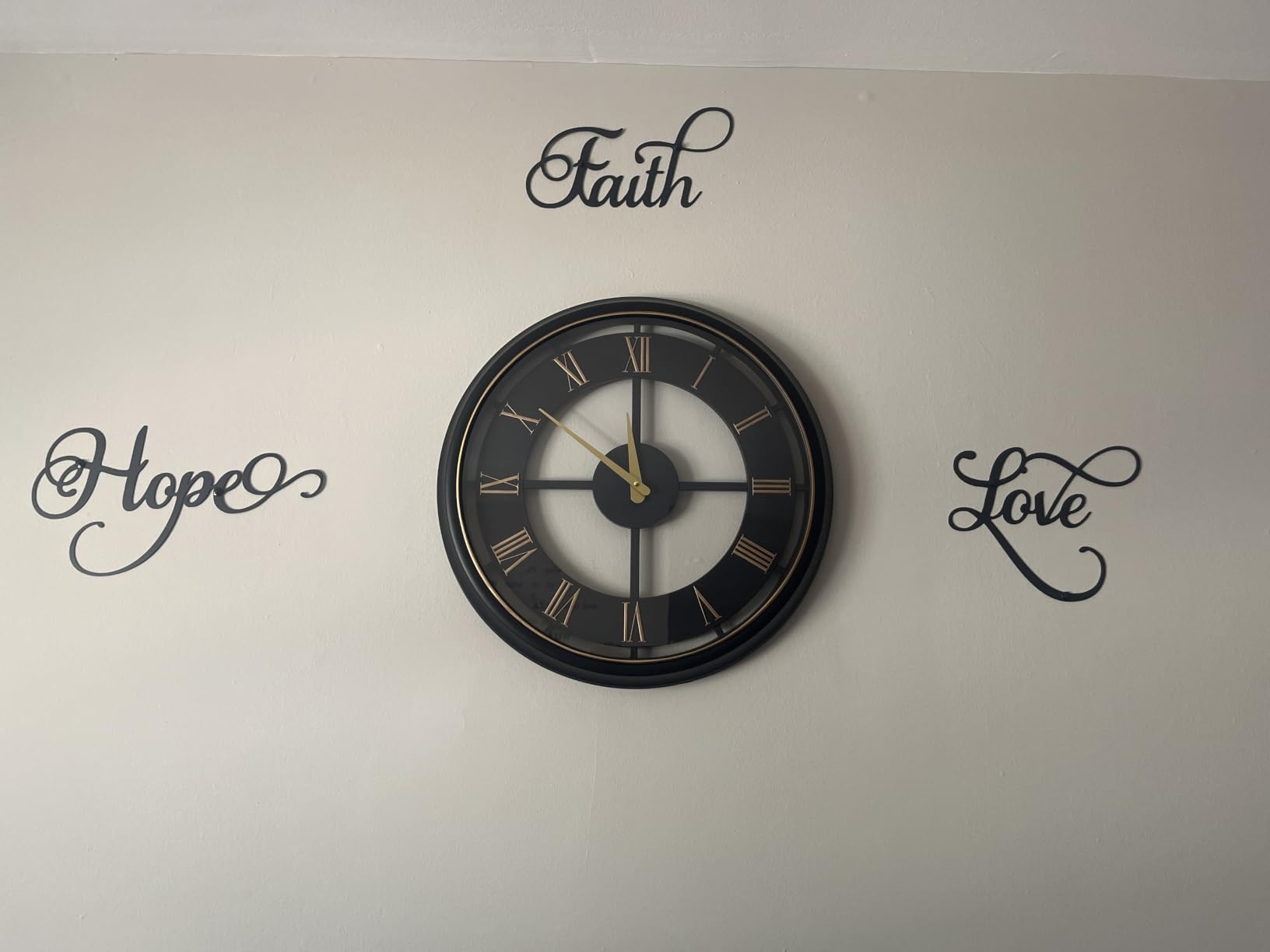 ESTART Faith Hope Love 3Pcs Black Metal Farmhouse Inspirational Wall Sign | Rustic Vintage Farmhouse Word Metal Sign Family Wall Decor for Home Bedroom Living Room Office (Black) customer photo 2
