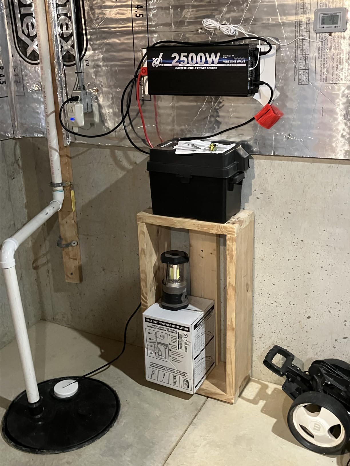 2500 Watt Sump Pump Backup Battery System, Automatic Switching to Battery Inverter Power, Professional Backup System in Case of Power Failure, Pure Sine Wave Output Remote Controller with LCD Screen customer photo 2