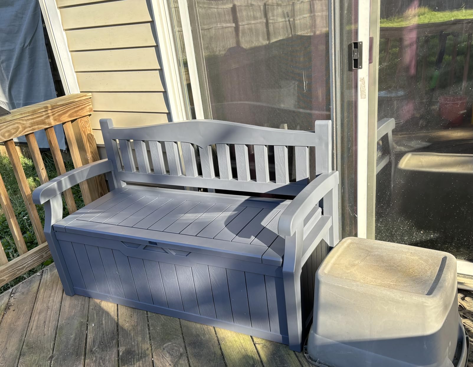 Greesum 80 Gallon Storage Bench Outdoor Deck Box with Armrest, Black | Patio Furniture, Lockable, Waterproof and UV Resistant, Suitable for Garden, Pool customer photo 1