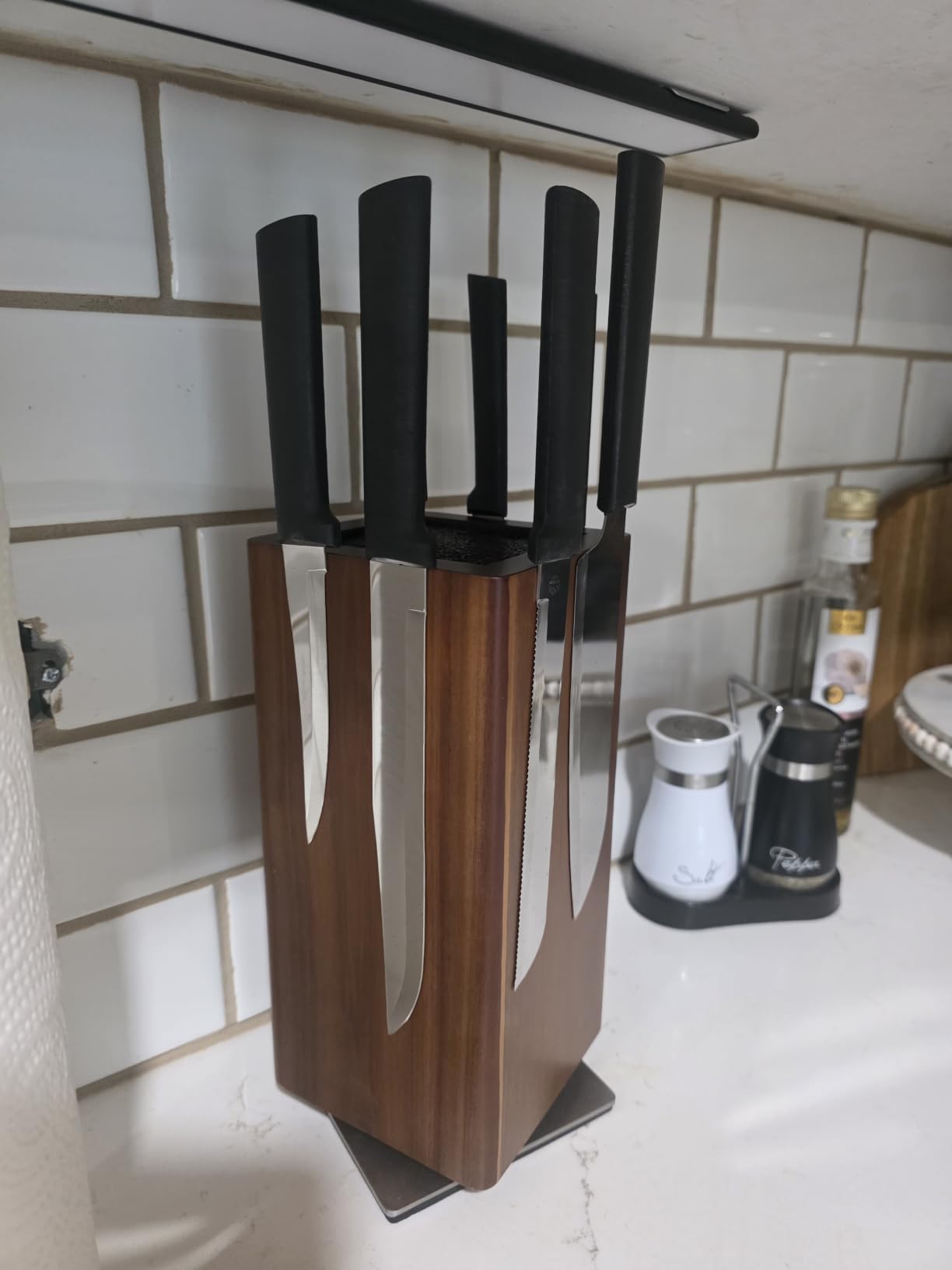 Dmore magnetic knife block without knives 360° rotatable knife holder stand | Made of fine acacia wood, Extra Large capacity knife storage for knives and utensils for kitchen counter top customer photo 1