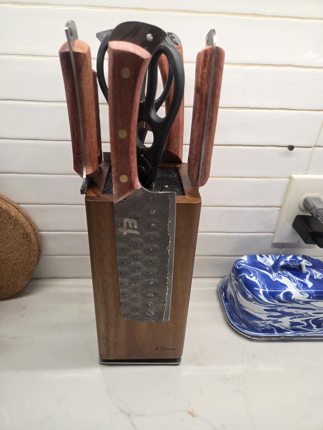 Dmore magnetic knife block without knives 360° rotatable knife holder stand | Made of fine acacia wood, Extra Large capacity knife storage for knives and utensils for kitchen counter top customer photo 2