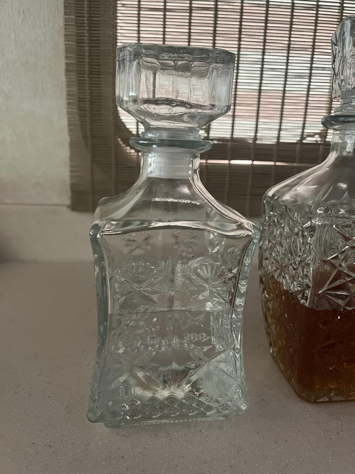 LAWADACH Whiskey Decanter Set of 3, Glass Alcohol Bottle Gift for Men, Dad | Liquor Decanter for Vodka, Tequila, Bourbon & More, Unique Stylish Whiskey bottle for Home Bar Party Decor | 28oz*2 & 31oz*1 customer photo 2
