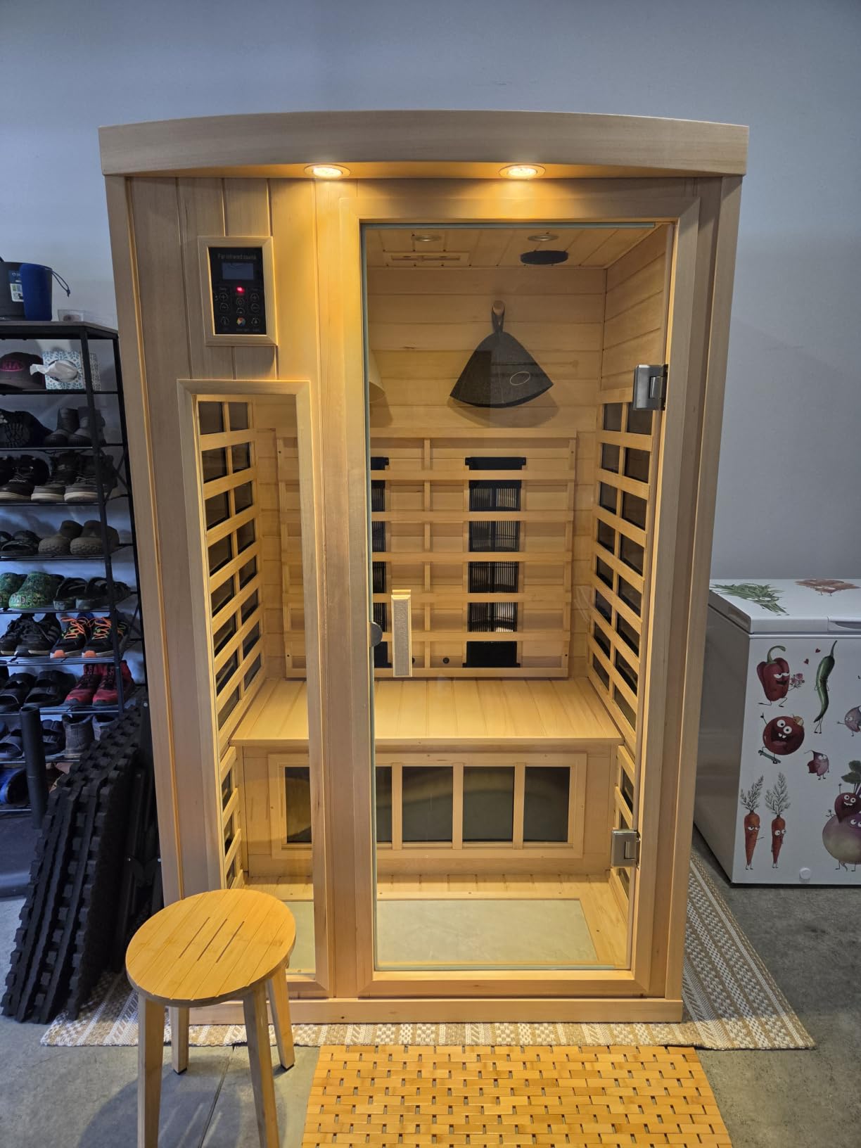 Outdoor Sauna 2 Person Ultra-Low EMF Infrared Sauna, Max 158F / 1850Watt | Norway Spruce, Bluetooth, Seat ambient lights, Roof exterior lights, 7-Color square Light Therapy customer photo 1
