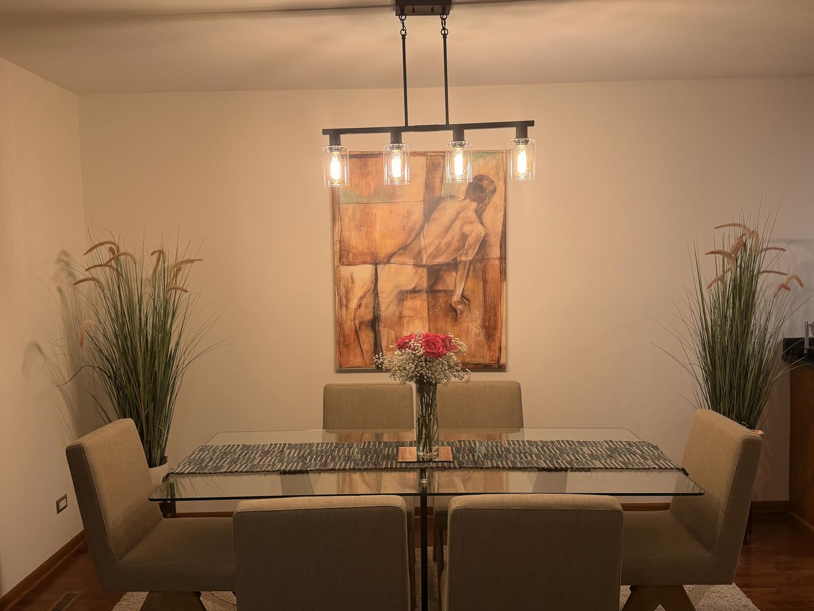 DSMJFU 4-Light Kitchen Island Lighting Black Bar Island Lights for Kitchen | Adjustable Height & Clear Glass Shades,Simplicity Farmhouse Chandelier,Linear Hanging Dining Room Light Fixture Over Table customer photo 2
