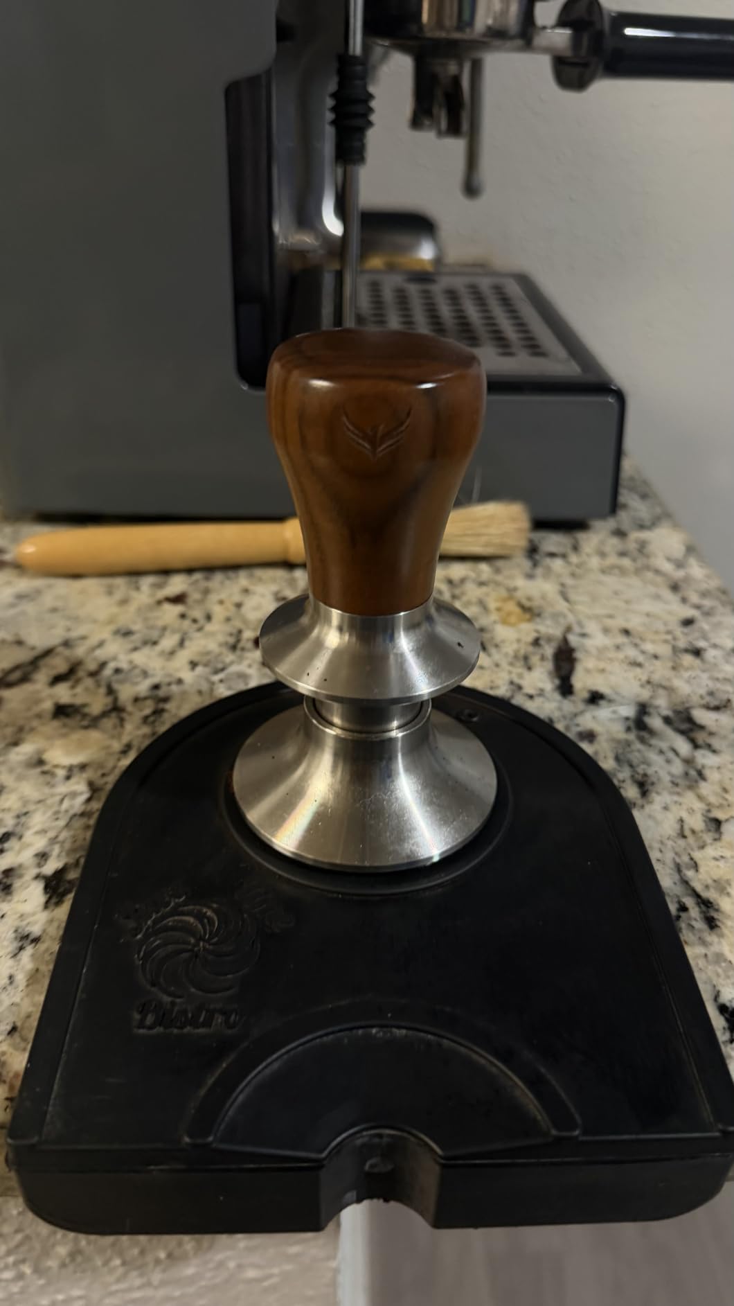 54mm Espresso Tamper For Breville Machines Self Leveling | Walnut Coffee Tamper Tool, Calibrated 30lb Spring Loaded Design With Stainless Steel 53.35mm Ripple Base customer photo 2