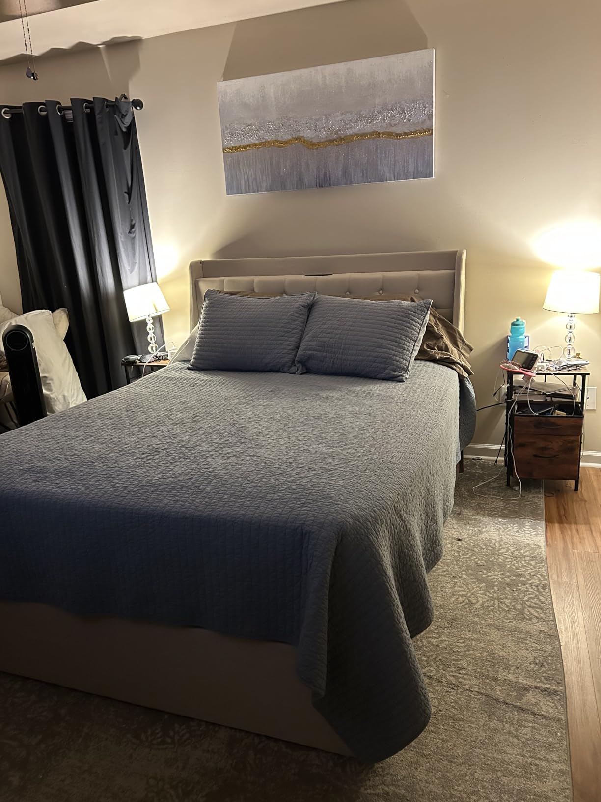 iPormis Queen Bed Frame with 4 Storage Drawers, Upholstered Platform Bed Frame with Type-C & USB Ports, Wingback Storage Headboard, Solid Wood Slats, No Box Spring Needed, Black customer photo 1