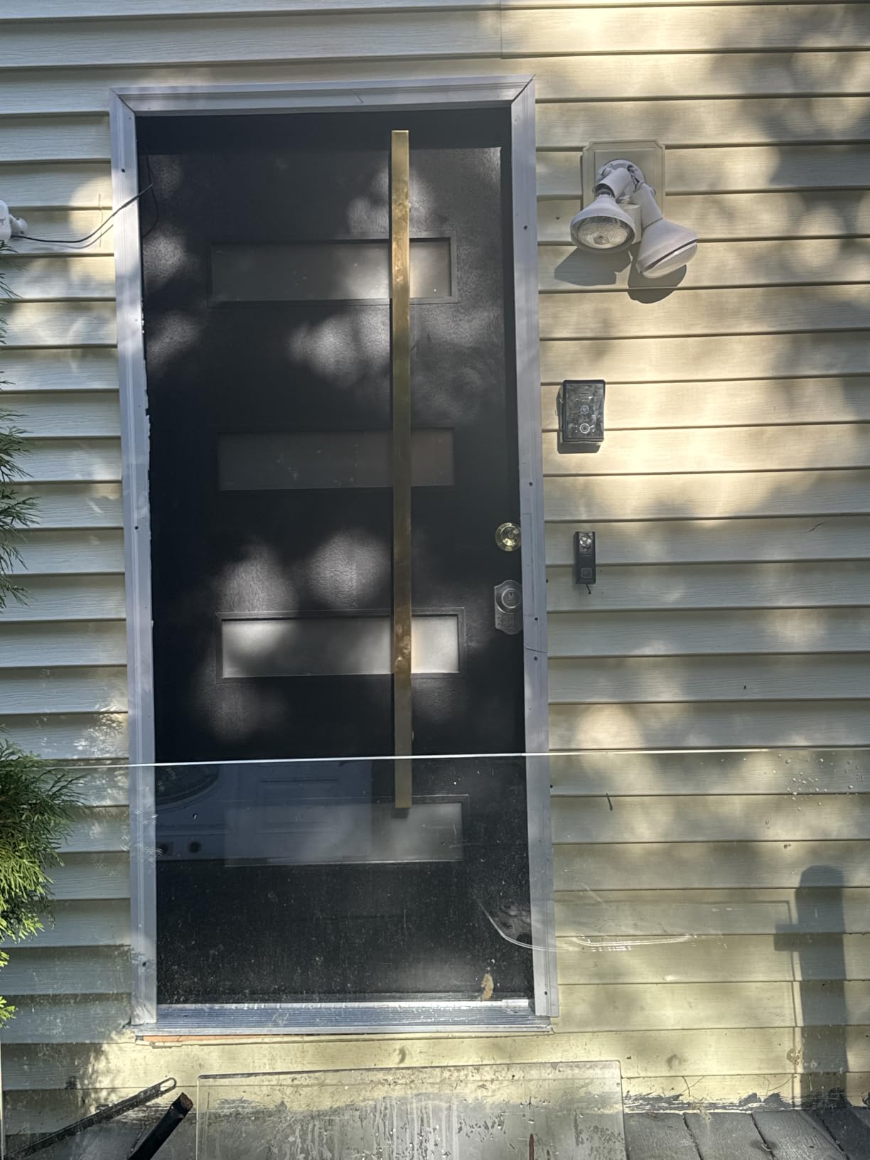 Front Entry Fiberglass Door with Frosted Glass, 36 x 80 - Contemporary Style (Black Mahogany, Right Inswing) customer photo 2