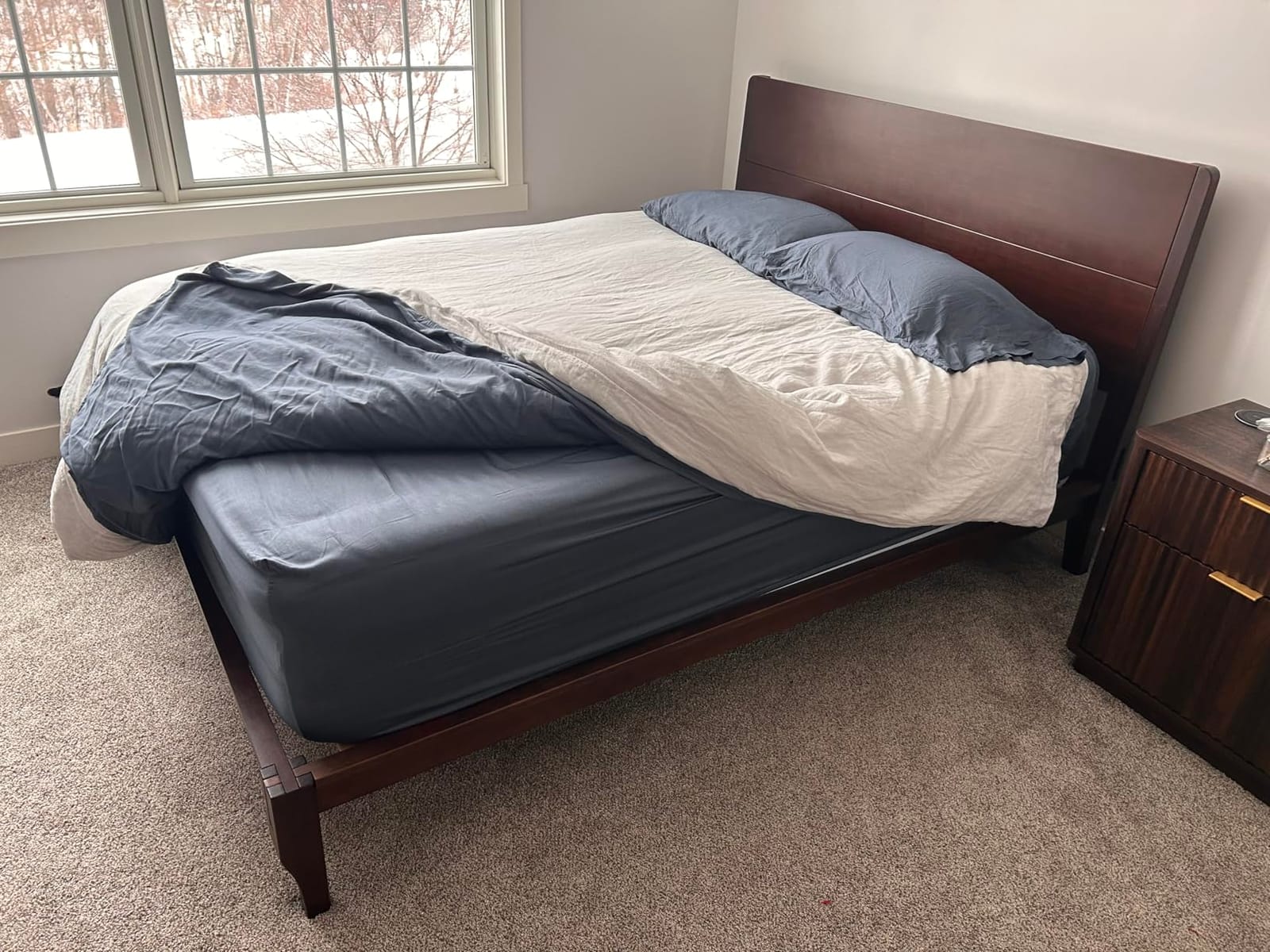 Merax Queen Size Bamboo Platform Bed Frame with Tall Headboard, Brown - Mid-Century Modern Solid Bedframe, Wood Slat Support, No Box Spring Needed, Easy Assembly, Noise Free customer photo 1