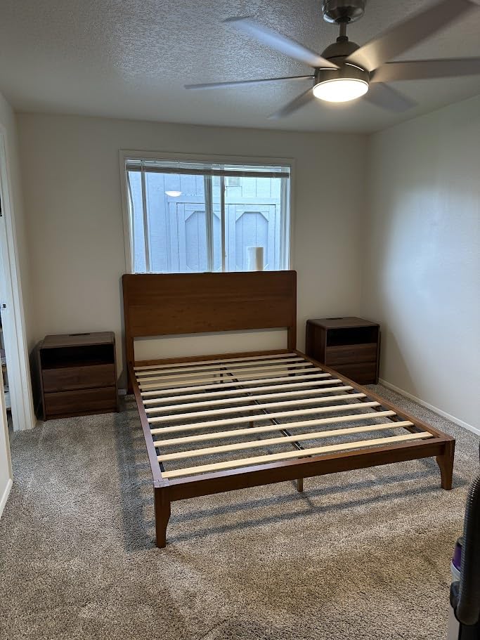 Merax Queen Size Bamboo Platform Bed Frame with Tall Headboard, Brown - Mid-Century Modern Solid Bedframe, Wood Slat Support, No Box Spring Needed, Easy Assembly, Noise Free customer photo 2