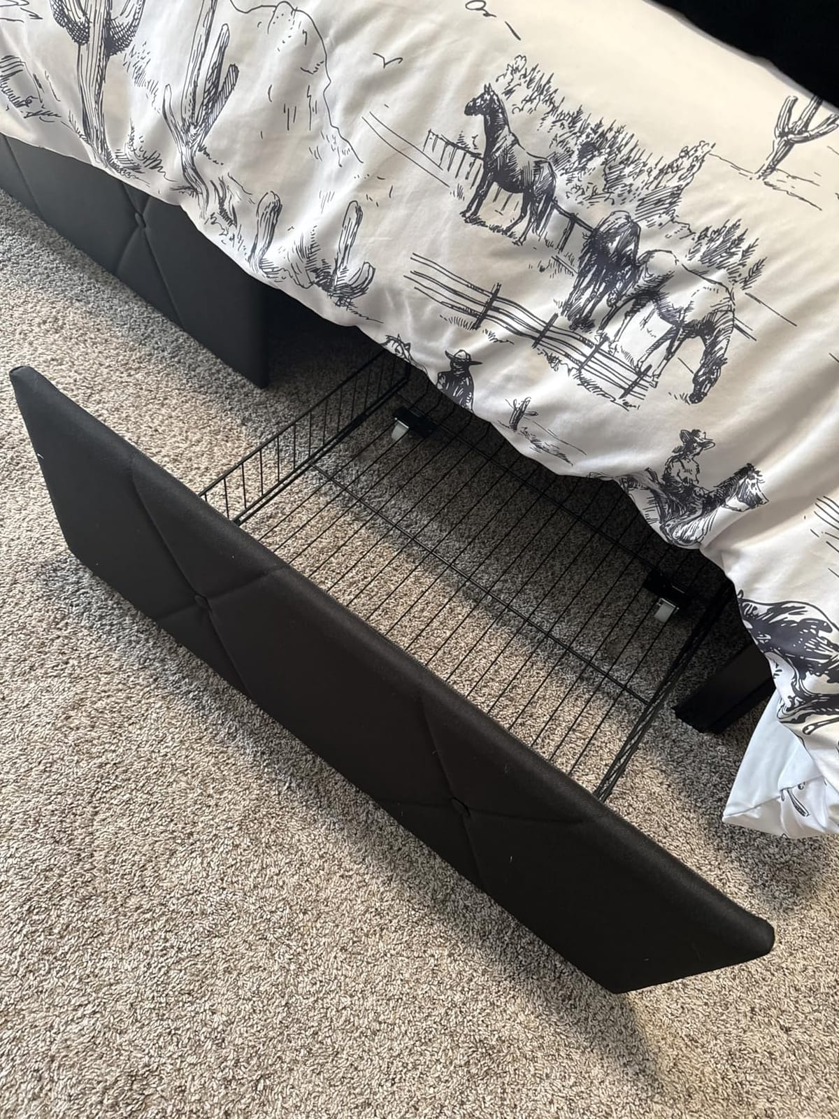 iPormis Queen Bed Frame with 4 Storage Drawers, Upholstered Platform Bed Frame with Charging Station, Modern Wingback Storage Headboard, Easy Assembly, Black customer photo 2