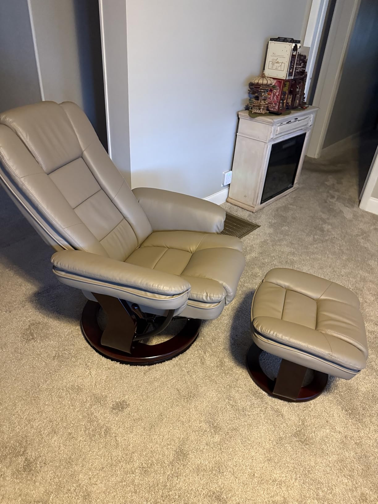 Swivel Recliner Chair with Ottoman Reclining Lounge Sofa Footrest | 360° Sturdy Wood Base, Soft Faux Leather, Upholstered Ultra-Plush Foam, Modern Armchair, Living Room Bedroom Office Reading customer photo 1
